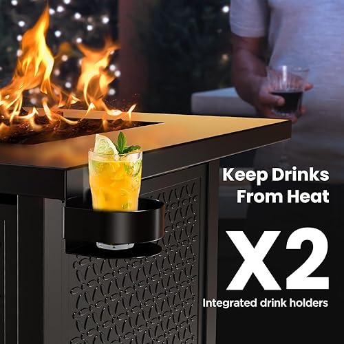 Miniatura 3 de Fogata de propano de 32 pulgadas para exteriores, mesa de fuego de acero de 50,000 BTU con tapa y roca de lava, añade calidez y ambiente a reuniones