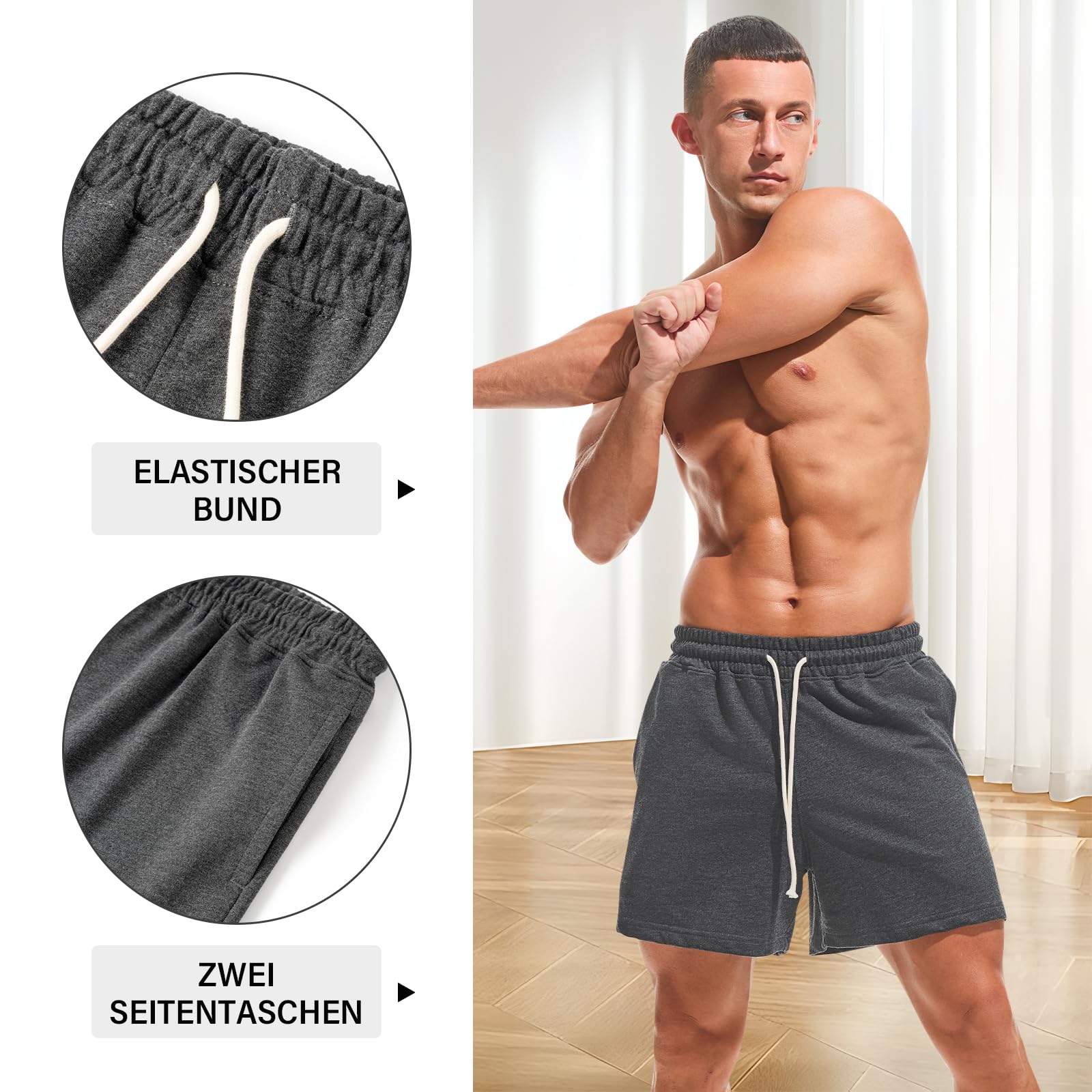 Amy Coulee Schlafhose Herren Kurz 5" Baumwoll Schlafshorts Verstellbare Taille Pyjamahose Herren Kurz Atmungsaktiv Sommer Shorts