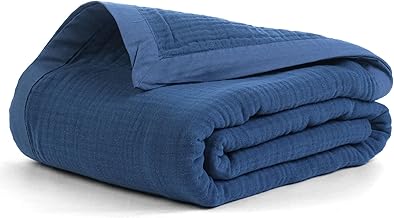 Salt Earth 100% Cotton Muslin Throw Blanket Gauze Blanket 55"X75" Twin, 4 Layered for Couch, Bed, Living Room, Home, Lightweight & All Season Blankets & Throws, Easy wash, Skin Friendly (Navy Blue)
