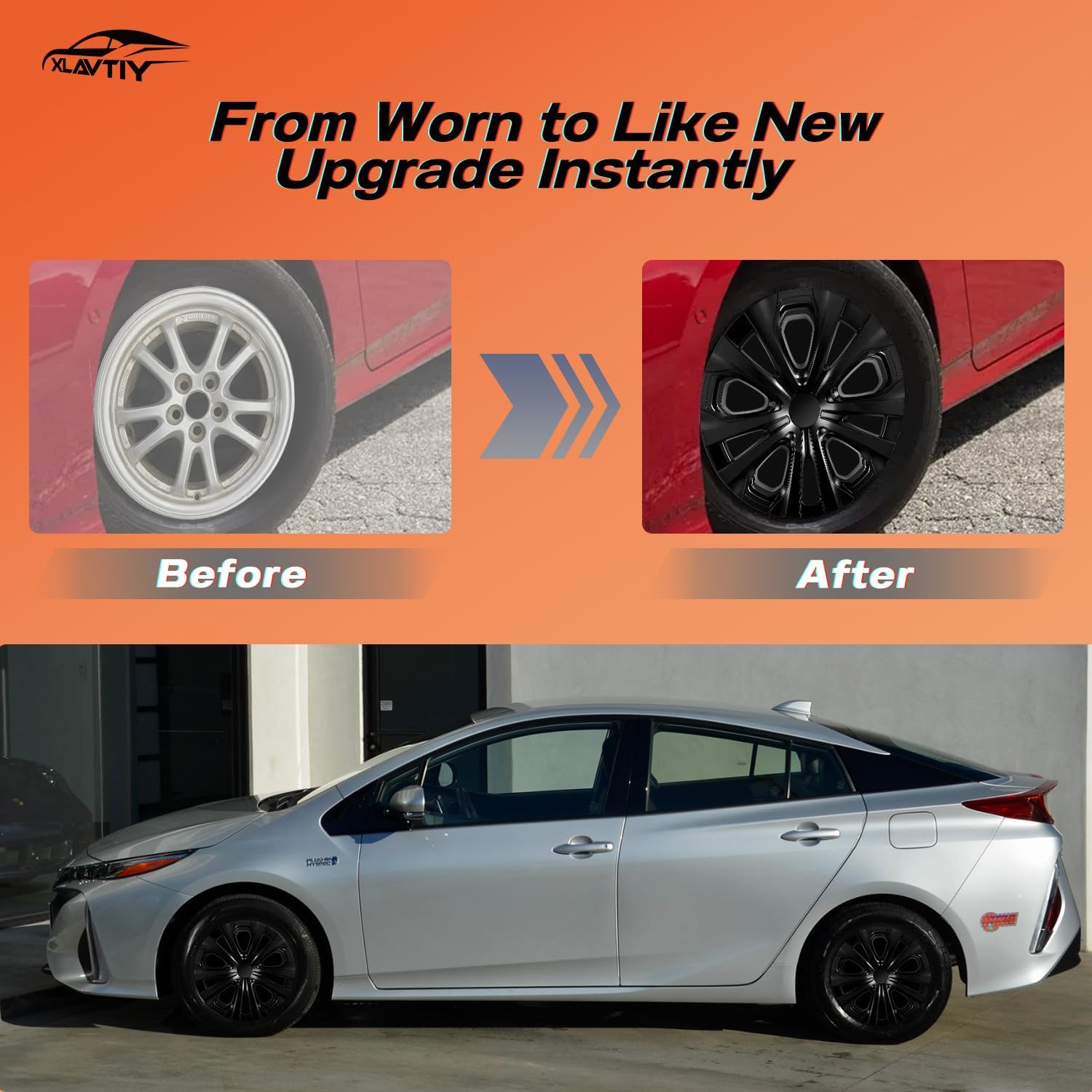 15 Inch Hubcaps Compatible with Toyota 2016-2022 Prius & 2017-2020 Prius Prime & 2020-2024 Corolla Hybrid Factory Alloy Wheel, Snap-On Wheel Covers, Set of 4 (Black)