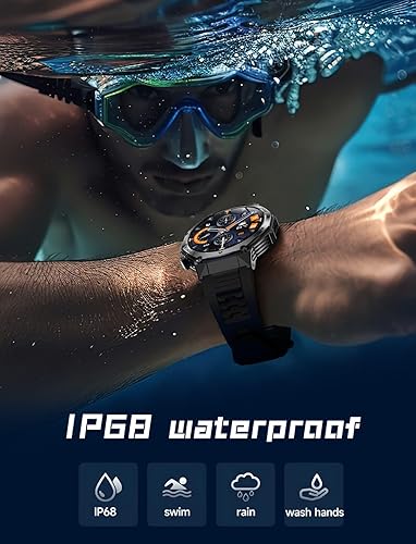 Miniatura 8 de Military Smart Watch for Men, 800mAh Big Battery Smart Watches with LED Flashlight for Android iOS, AnswerMake Call, Fitness Tracker, Blood