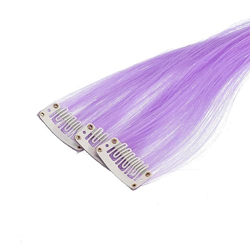 Miniatura 3 de SWACC 12 piezas de extensiones de cabello lacio de un color con clip, extensiones de cabello sintético de rayas de color morado lila