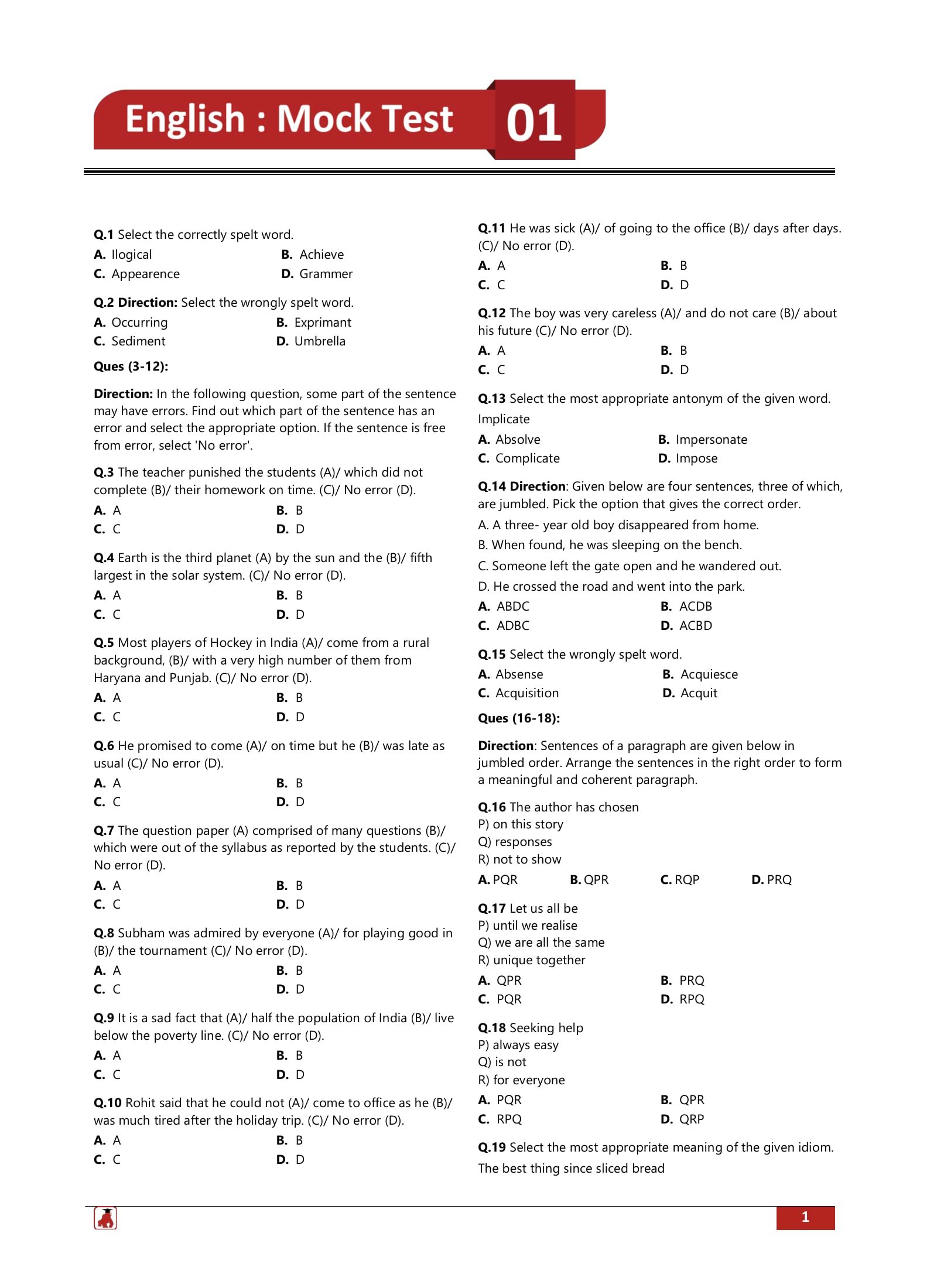 UPSC CDS OTA General English and General Knowledge (English Edition) - 10 Mock Tests and 4 Previous Year Papers (1600 Solved Questions) with Free Access to Online Tests 2