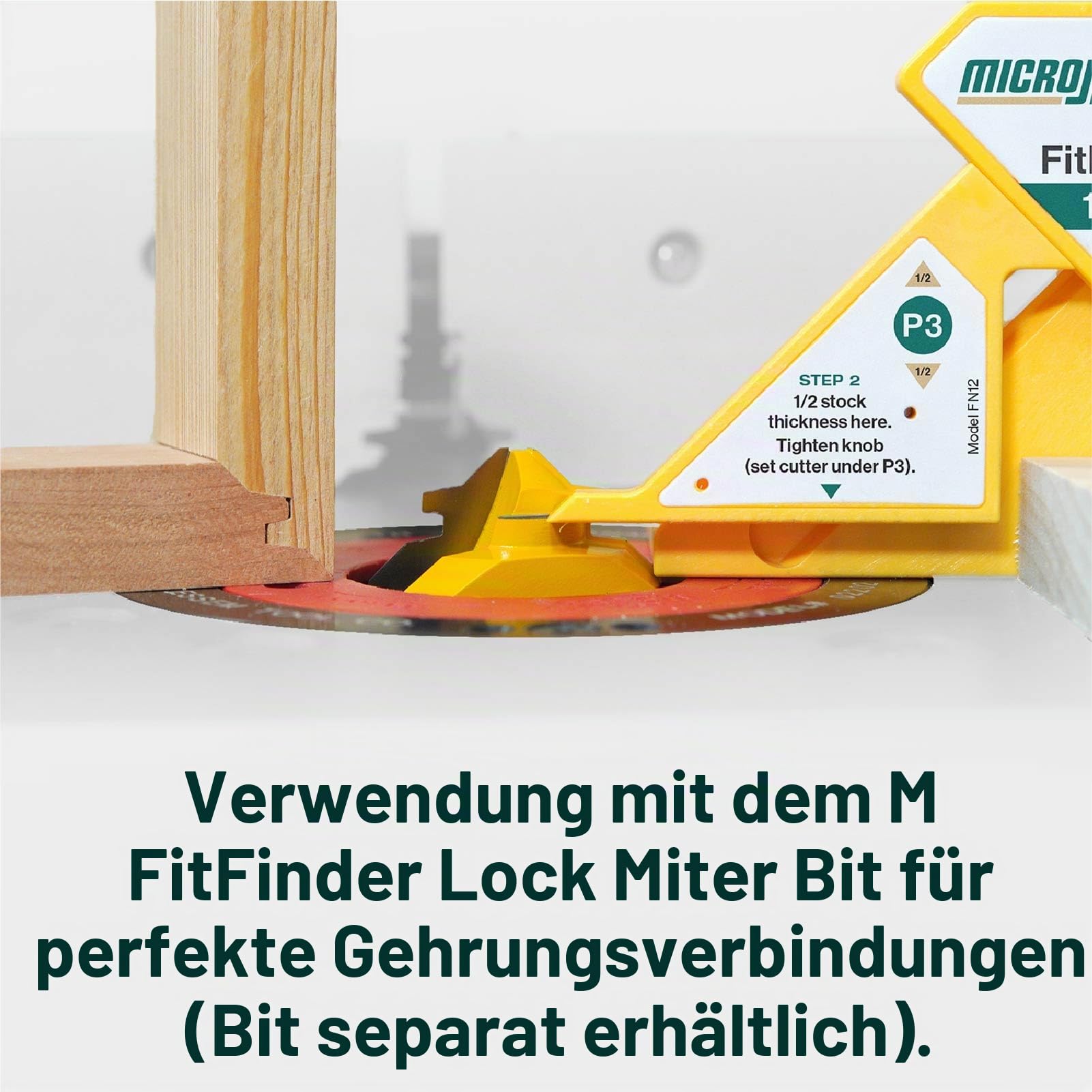 MicroJig FitFinder 1/2 – Einstelllehre zur Ermittlung der halben Materialstärke – Zentrumsfinder für Holzarbeiten – Für Werkstücke bis 76 mm – Robuster ABS-Kunststoff