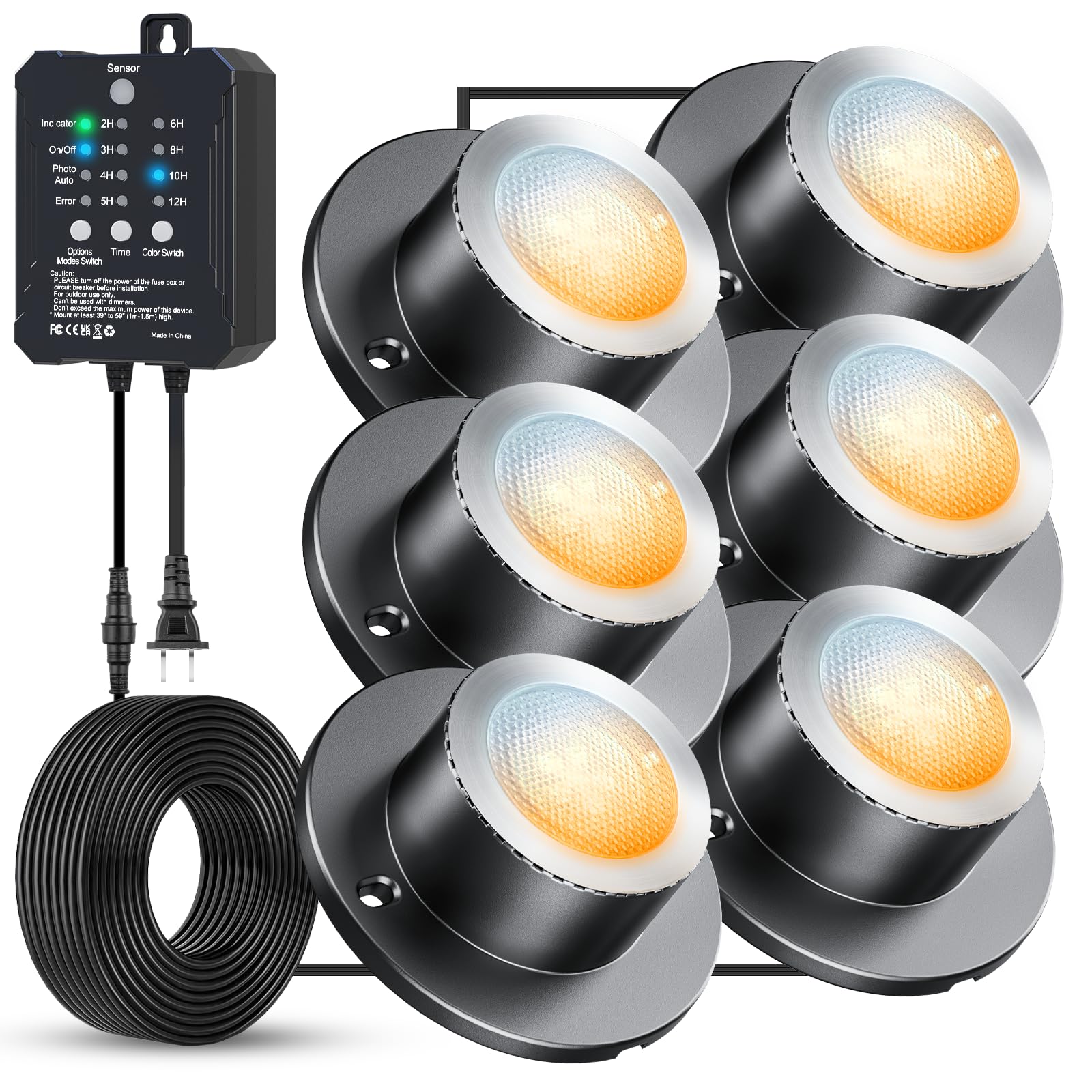 Photo 1 of HIBOITEC LED Pond Lights, 5CCT Underwater Fountain Light with Timer Transformer, Photocell Light Sensor, IP68 Waterproof Outdoor Underwater Lights for Outdoor Ponds Garden, 6 Head