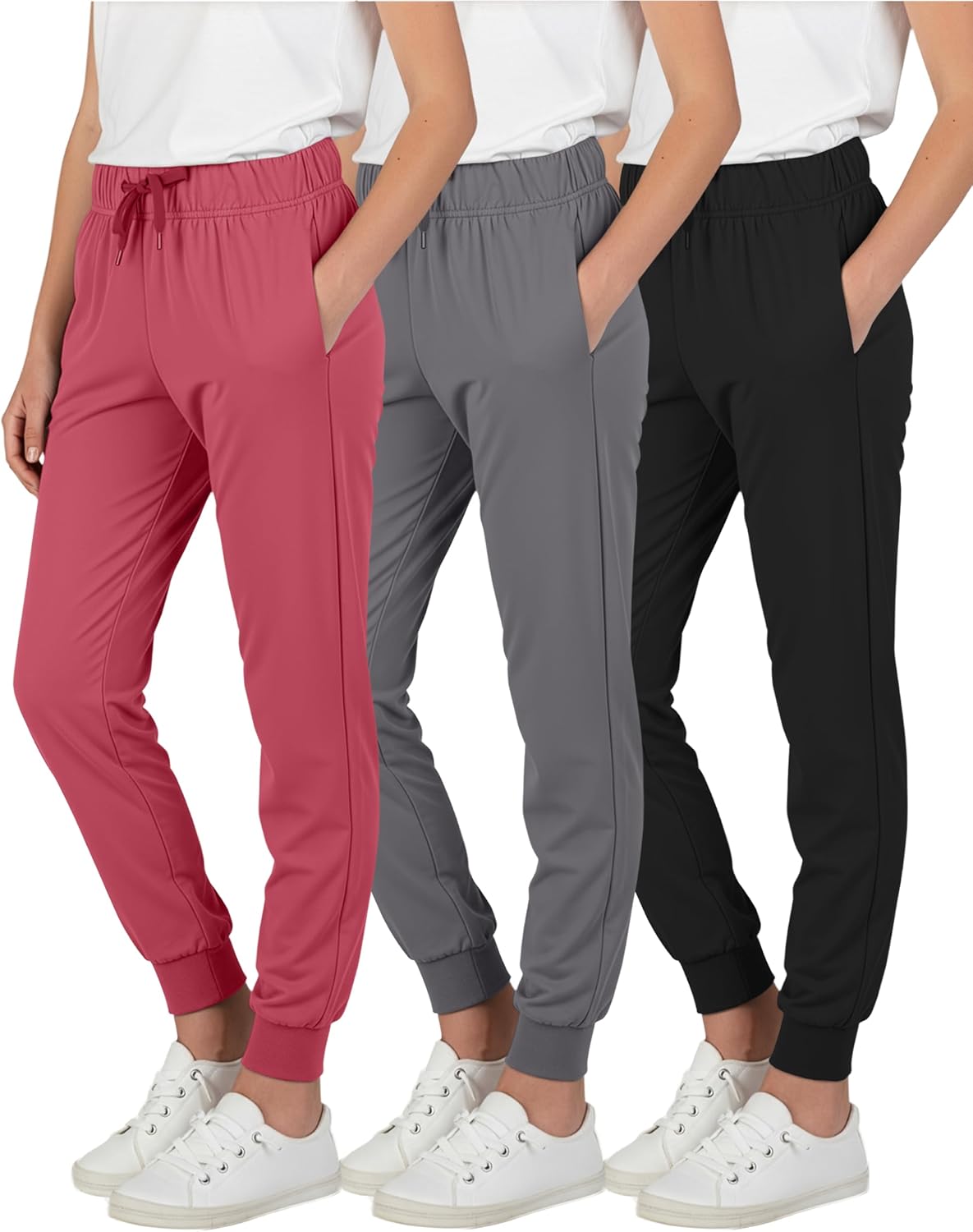Real Essentials 3 Pack: Girls' Lounge Joggers Soft Athletic Performance Casual Sweatpants (Ages 7-16)