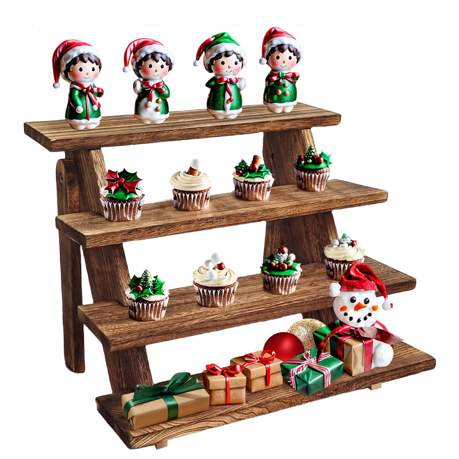 Photo 1 of ***MISSING PIECES -SELLING AS IS *** Fumingpal Wooden Cupcake Stand - 4 Tier Cupcake Display Stand, Rustic Tiered Display Stand, Tool Free Installation Cupcake Stand for Baby Shower Decorations Birthday Party Supplies