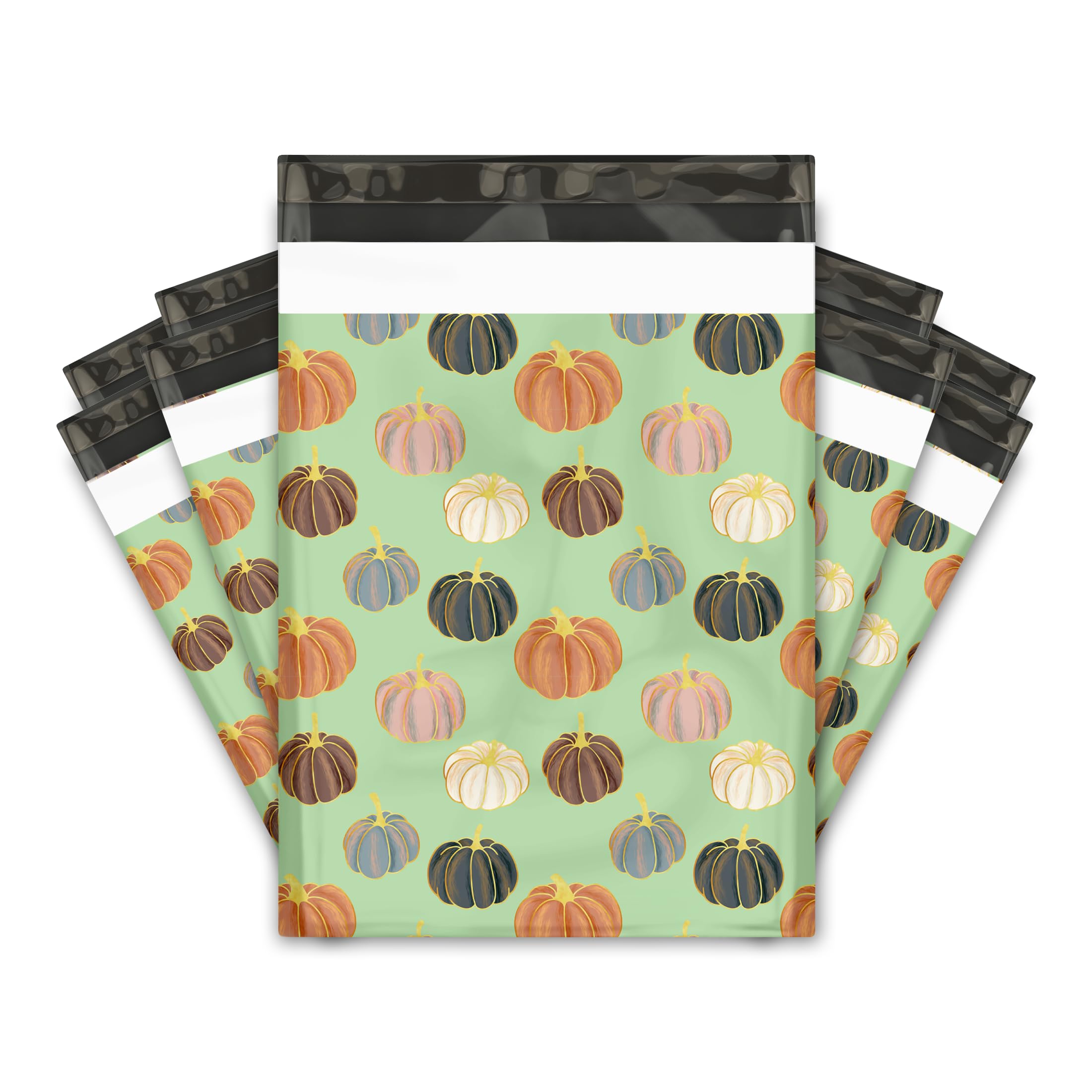 10x13 (100) Pumpkin Patch Fall Designer Poly Mailers Waterproof Self Sealing Tear Resistant Polymailers Shipping Envelopes Premium Printed Bags For Small Businesses