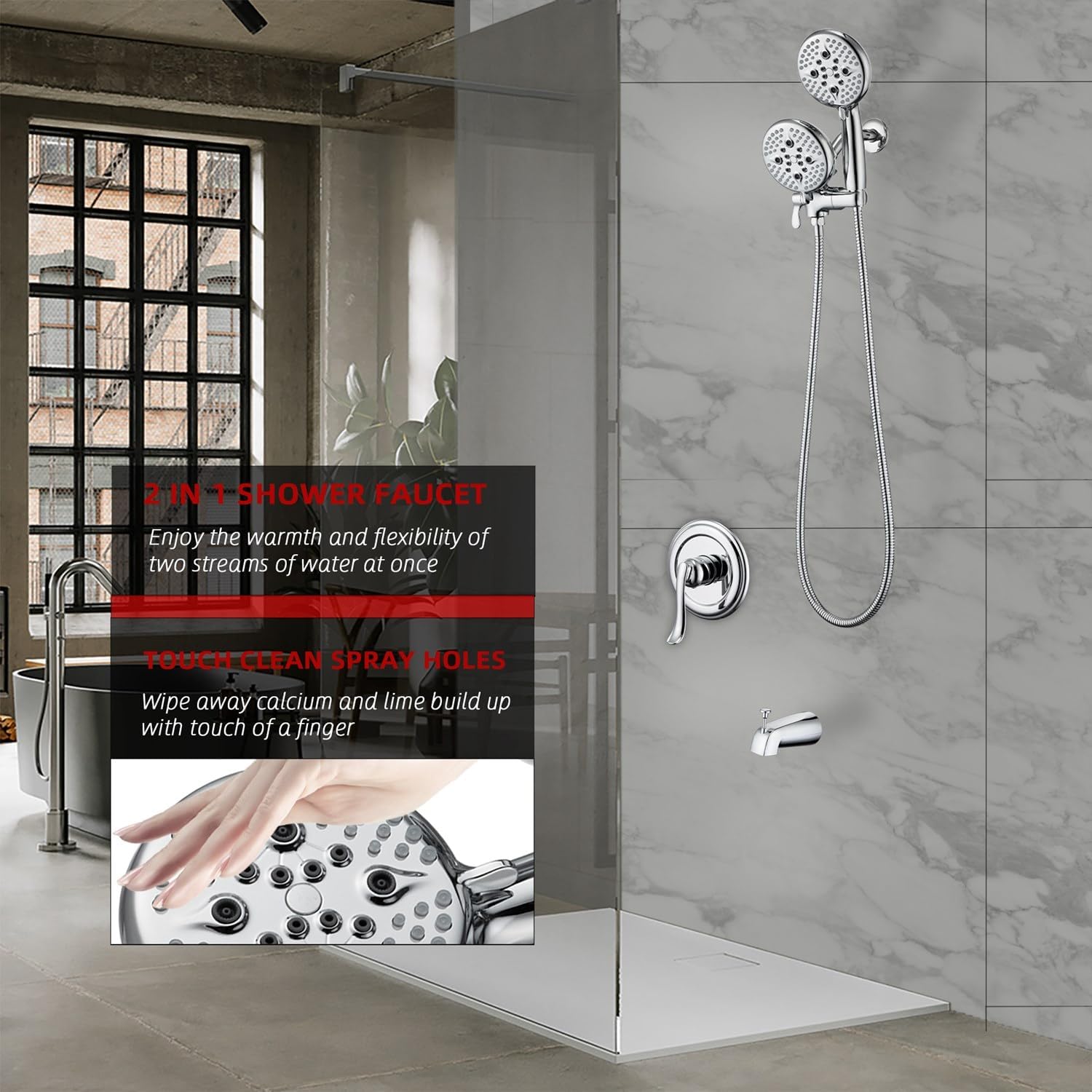 ELLO&ALLO Brushed Nickel Shower Faucet Set with Tub Spout, Single Handle Tub and Shower Faucet Combo Set (Valve Included)