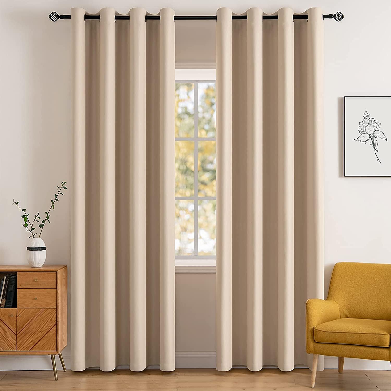 MIULEE Blackout Curtains for Bedroom Living Room Thermal Insulated Room Black Out Drapes Darkening Grommet Top Solid Light Blocking Drapery Set of 2