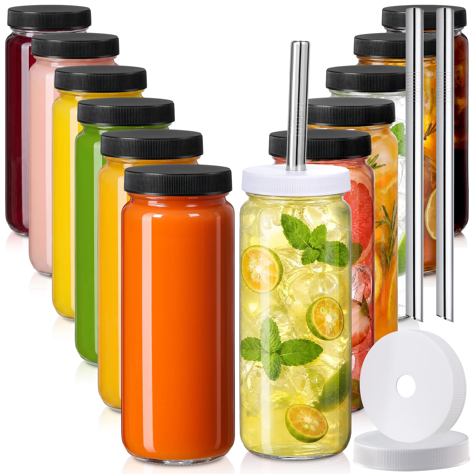 AOZITA 12-Pack Glass Juice Bottles 16 oz