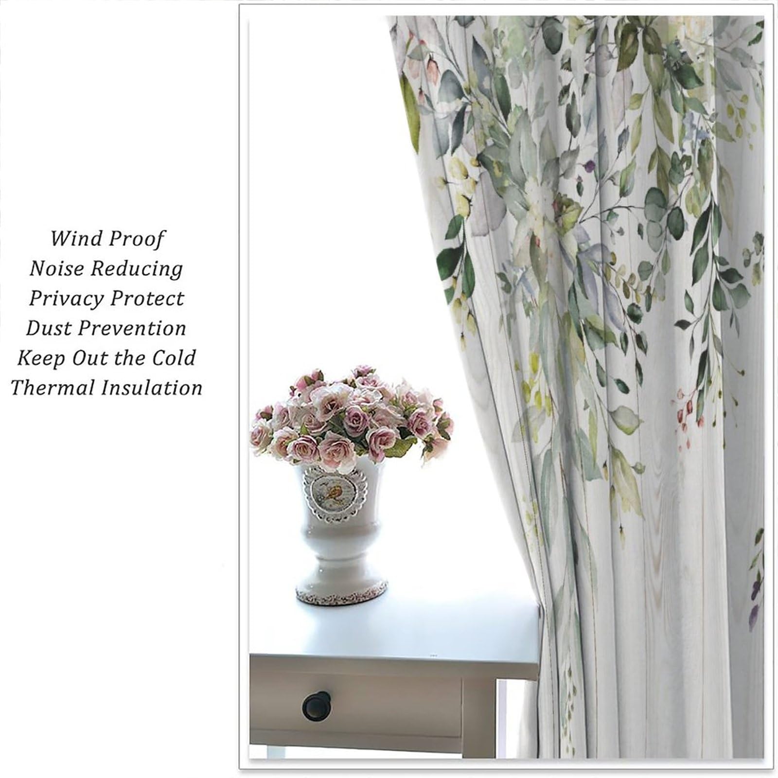 Botanical Floral Curtains - Farmhouse Style Rod Pocket - 42x45 Inch Panel Set