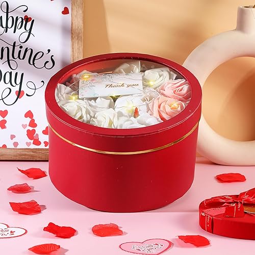 Miniatura 6 de Nuenen 4 cajas de regalo redondas para el día de San Valentín con tapas, tarjetas de felicitación florales de agradecimiento de espuma floral, juego