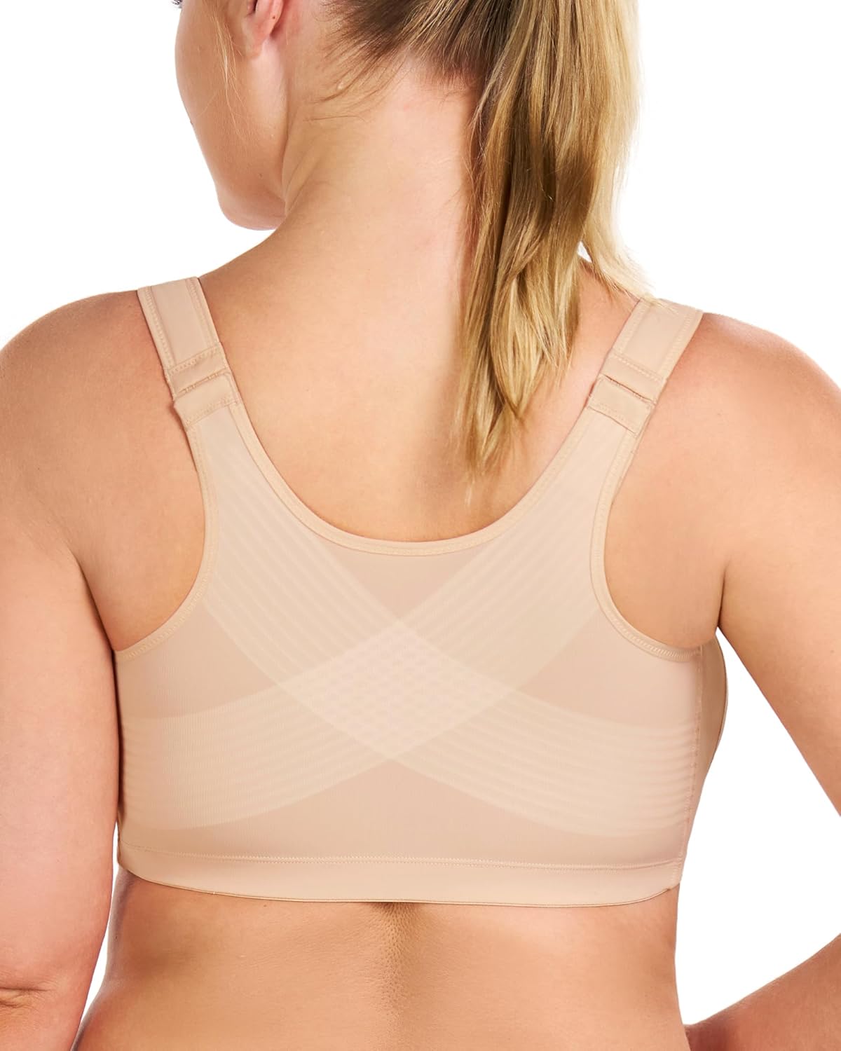 HSIA Posture Bras for Women - Front Closure Bra for Women No Underwire Back Support Plus Size Full Coverage Bra Toast