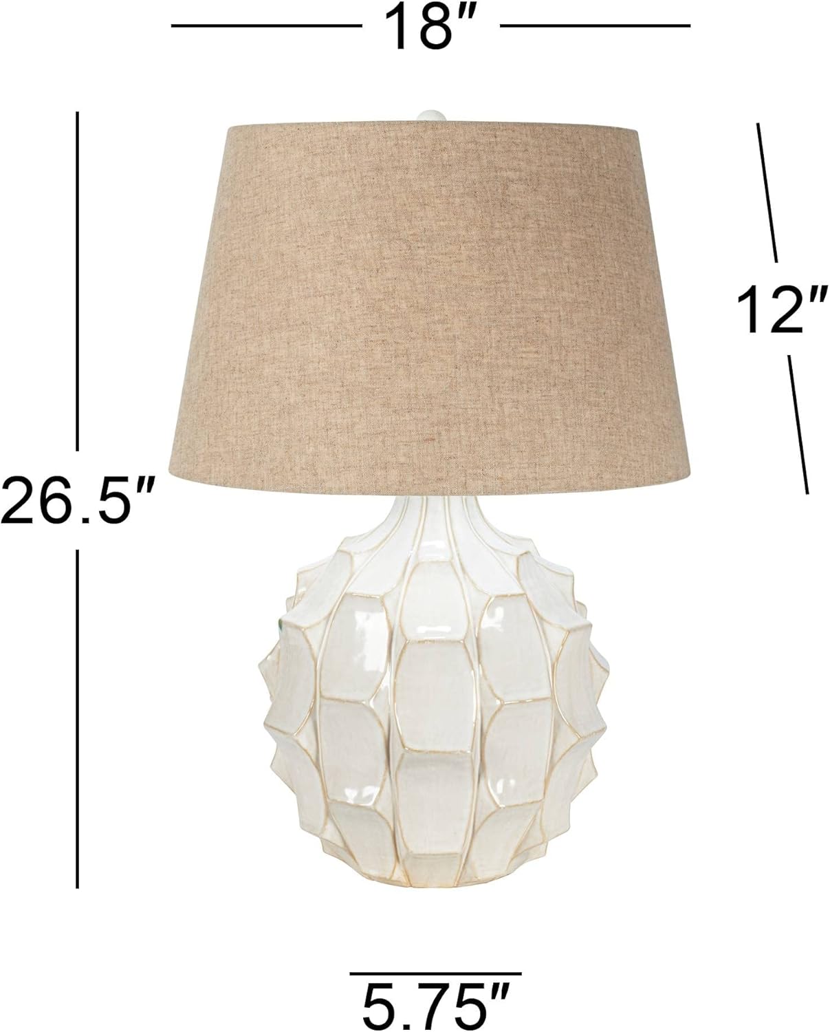 Possini Euro Design Cosgrove Country Cottage Table Lamps 26 1/2" Tall Set of 2 White Glazed Textured Ceramic Brown Linen Drum Shade for Bedroom Family Room Bedside Nightstand House Home Office