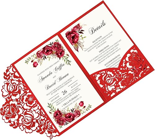 Vista 40 de DORIS HOME 50 bolsillos de invitación de boda cortados con láser con sobres azules, tarjetas de invitación de 5.12 x 7.12 pulgadas para boda