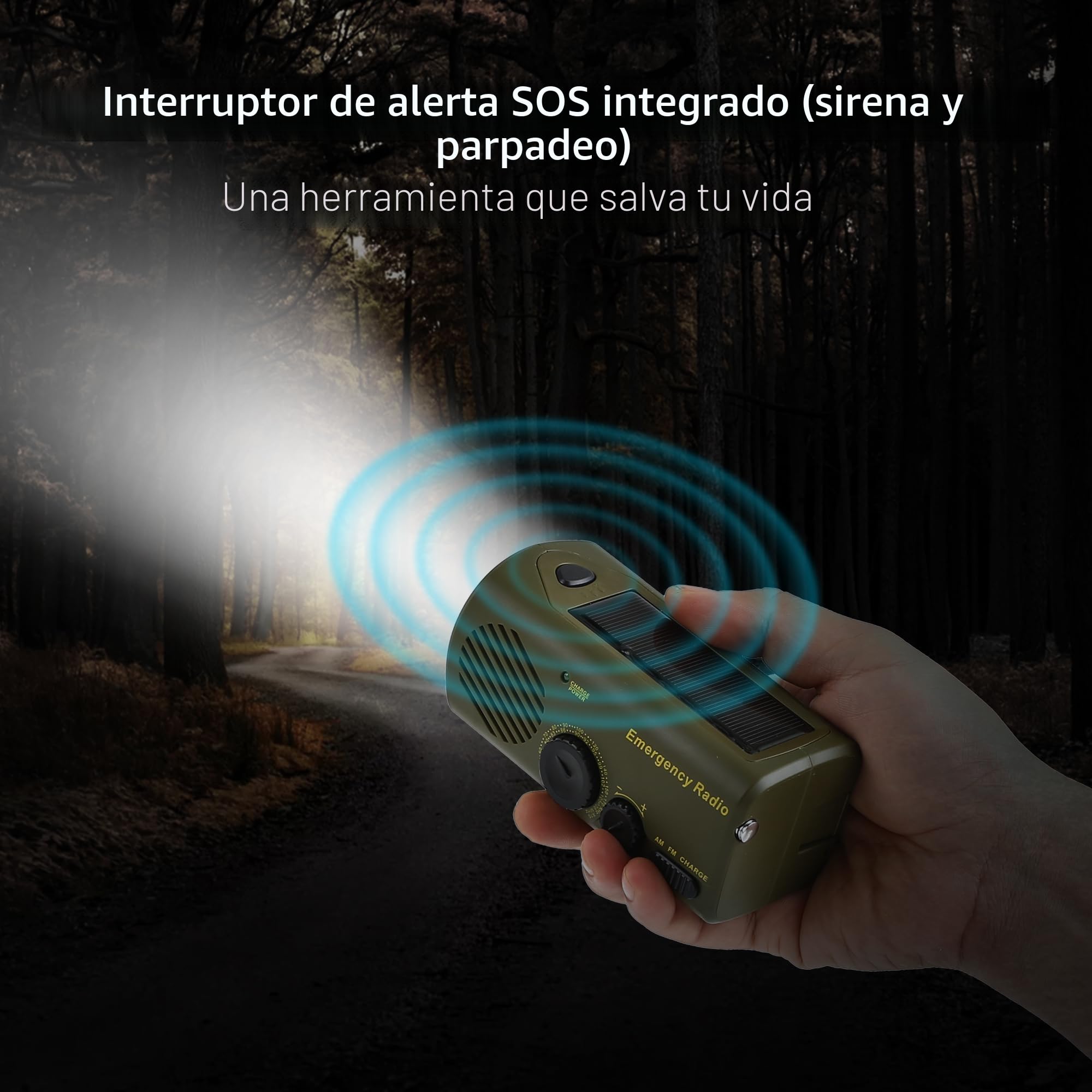 Radio solar de emergencia URPRO, radio portátil de manivela con AM/FM, batería externa recargable 3000mAh, alarma SOS, linterna LED, cargador USB para teléfono móvil, para camping y senderismo