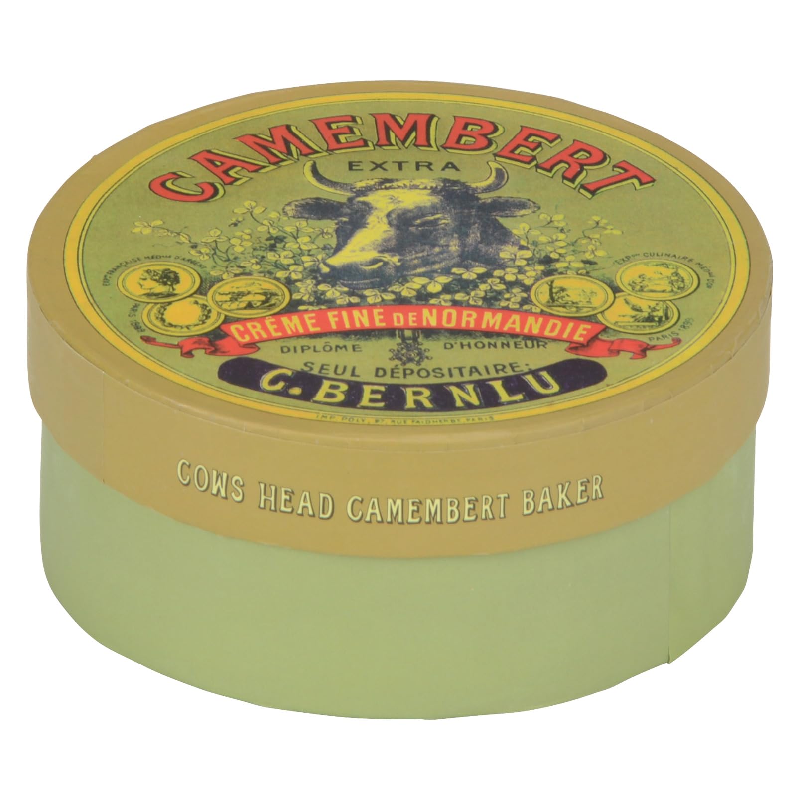 BIA International Camembert Backform mit Deckel, Vintage-Design, Porzellan-Käseback-Set zum Backen von Camembert, Grün, in Geschenkbox verpackt