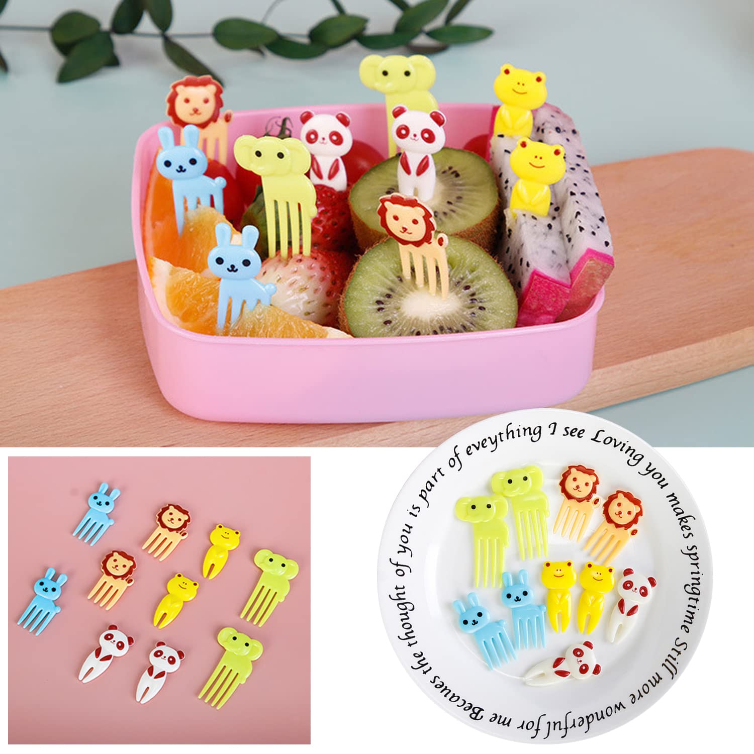 28 Forchette Da Frutta Con Animali - Mini Stuzzicadenti Riutilizzabili Per Bambini