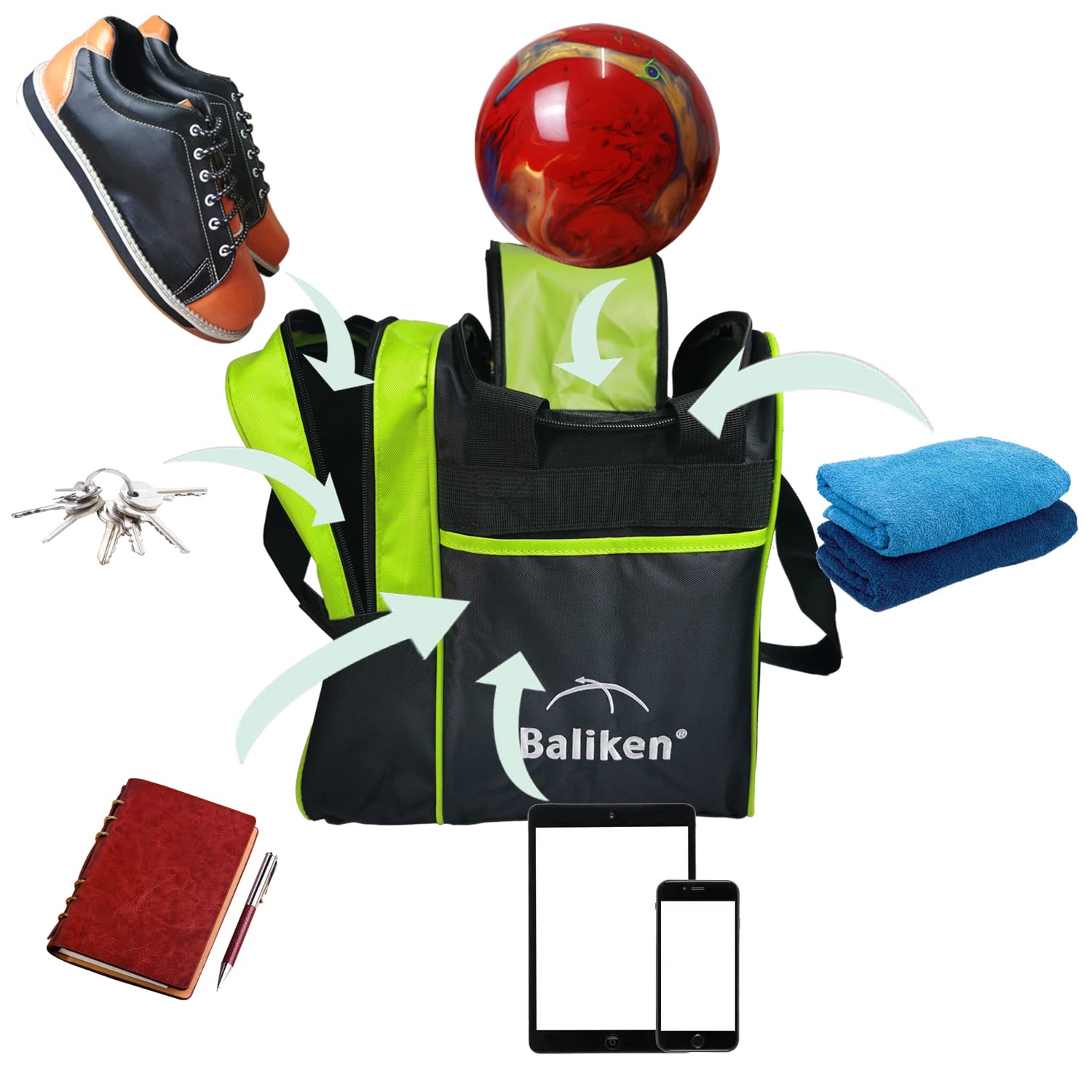 BALIKEN Sac de bowling simple avec support rembourré pour ballon, le sac de bowling peut contenir 1 boule de bowling et une paire de chaussures pour homme en taille 13