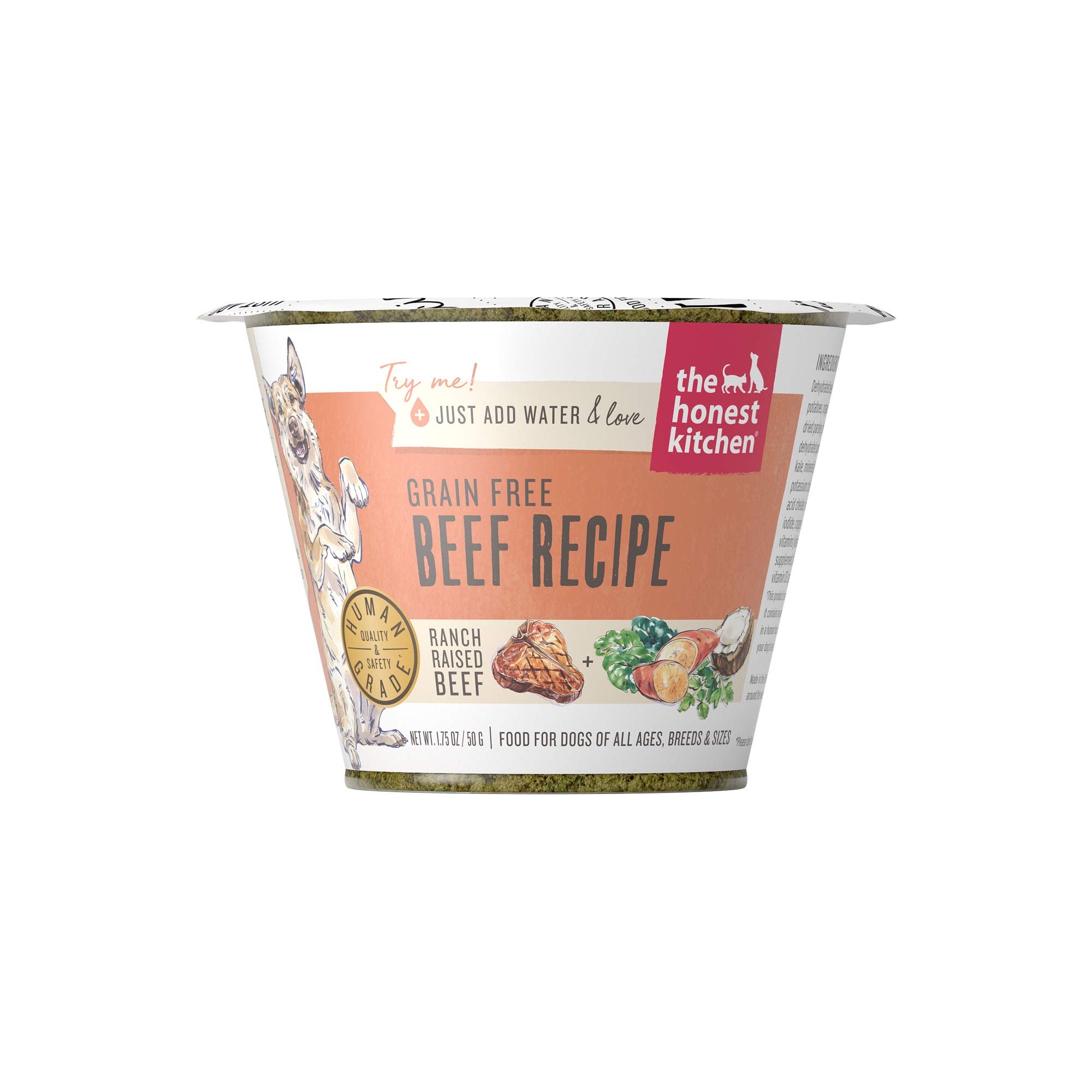 The Honest Kitchen Human Grade Dehydrated Grain Free Dog Food – Complete Meal or Dog Food Topper – Beef 1.75 oz (Pack of 12)