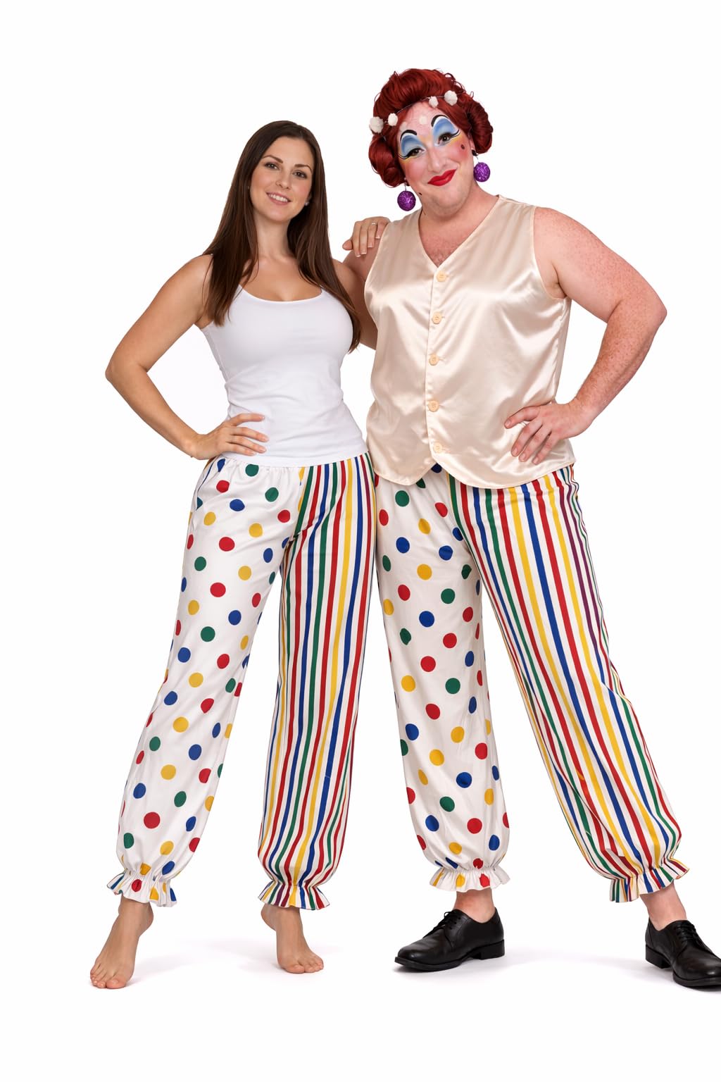 The Dragons Den Adults Two Tone Panto Dame Full Length Bloomers Clown Pants Circus Fancy Dress Costume Accessory [S-M]
