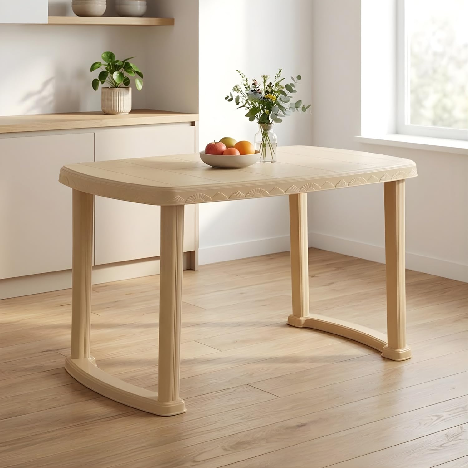 Nilkamal Shahensha Rectangular 4 Seater Virgin Plastic Dining Table for Dining Room | Indoor & Outdoor |Home Office | Hotel, Café and Restaurants | 1 Dining Table |Color Marble Beige-picture-14