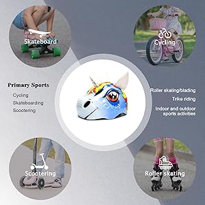 Unicorn Toddler and Kids Bike Helmet Adjustable and Multi-Sport for Child Boys and Girls.for Bicycle Skateboard Skating Scooter Helmet with Rear Light.