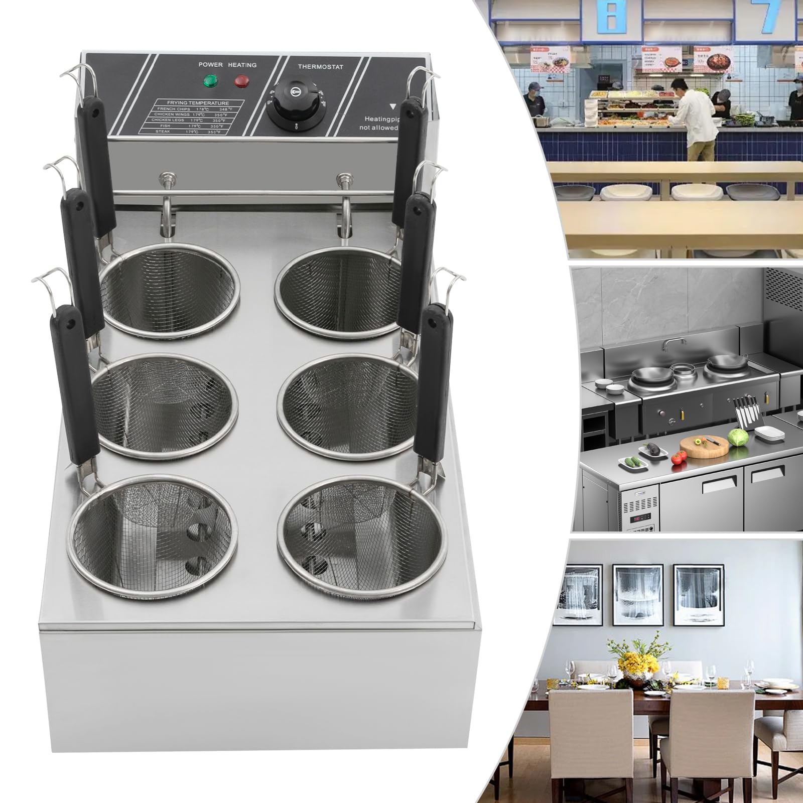 Pentola elettrica per pasta con colino, in acciaio inox, 6 cestini, 2000 W, 20 litri, intervallo di temperatura 60-200 °C, per gastronomia, cucina