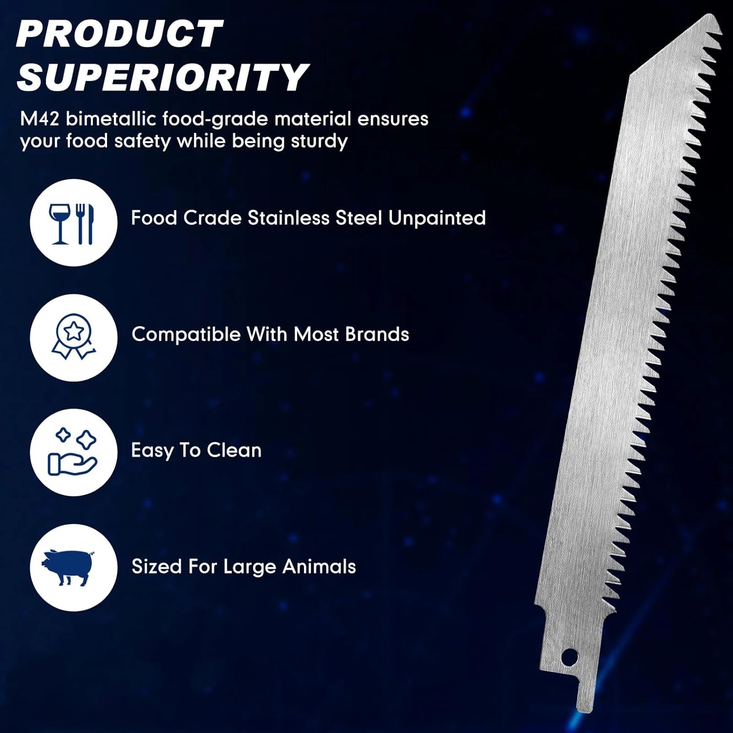 10 Pcs 6 Inch Stainless Steel Reciprocating Saw Blades for Frozen Meat Bone Fish Cutting 150mm 8TPI Trimming Food Cutting Saw Blades for Reciprocating