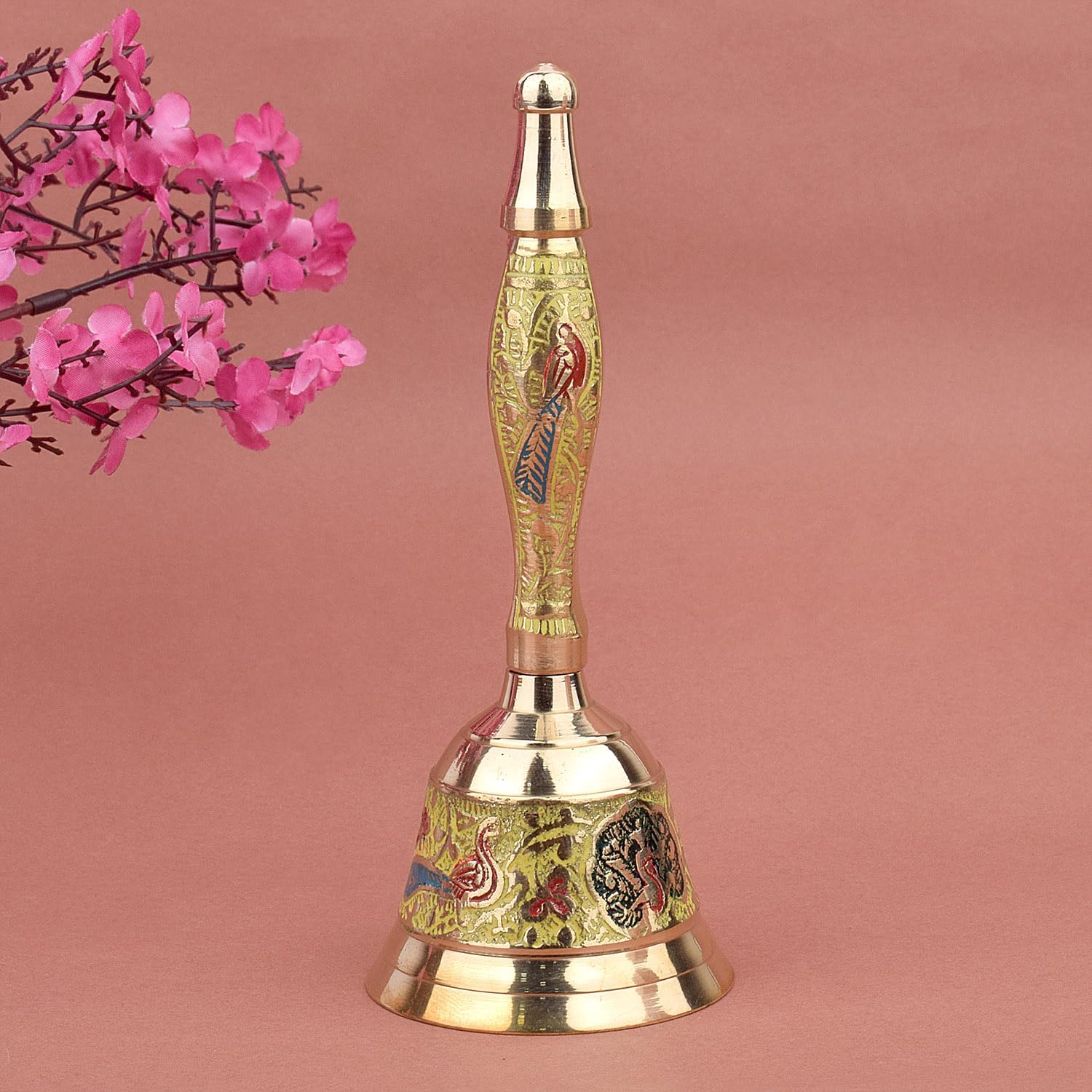 CRAFTSMAN Brass Puja Bell – 5 Inch Handheld Ghanti for Mandir, Aarti & Daily Pooja (Traditional Handcrafted Bell, 1 Pc)