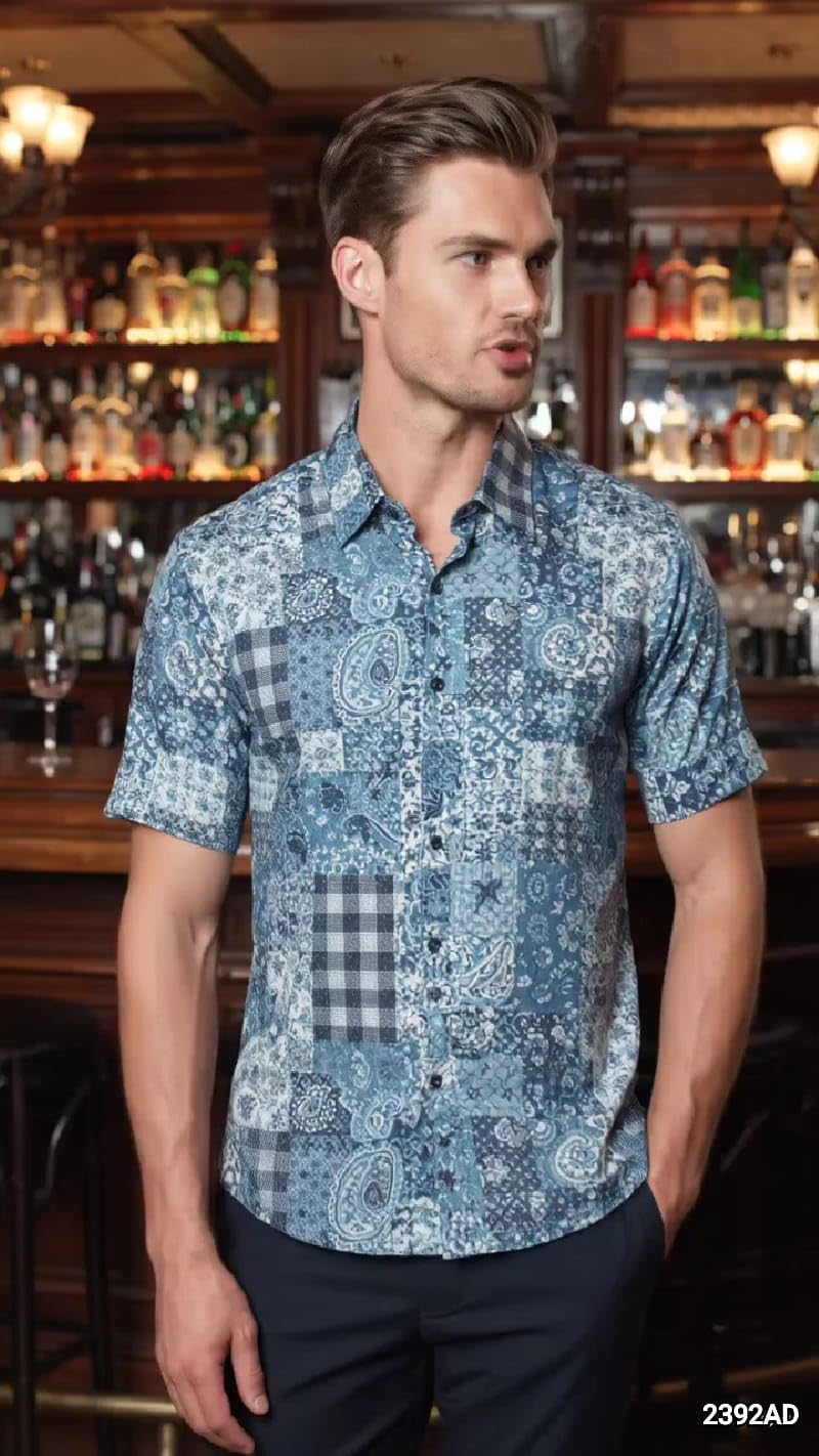 J.Hampstead 100% Pure Giza Cotton Printed Pattern Multi Colour Unstitched Shirt Fabric of 1.6 Meters / VV2392AD-image-12