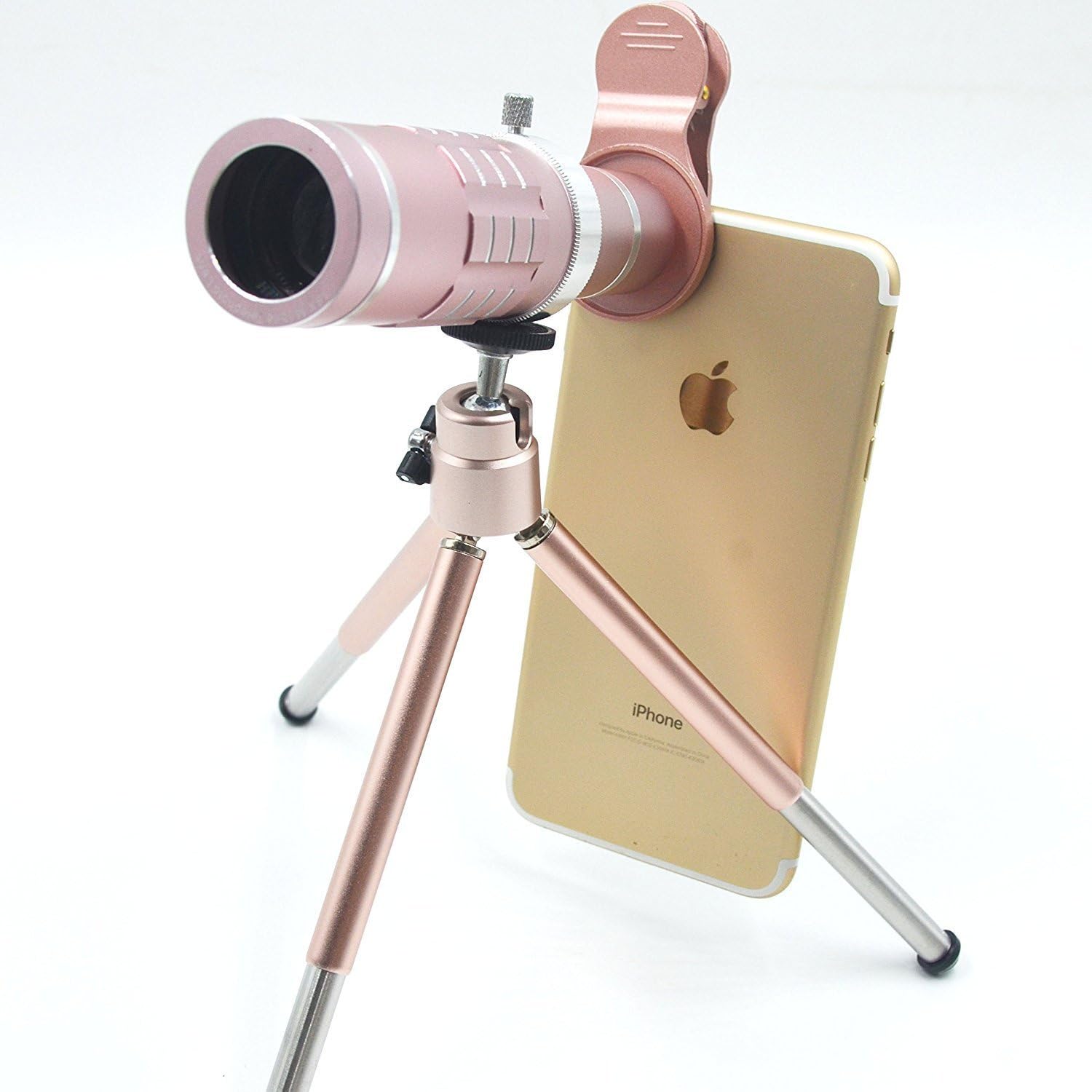 18X Telephoto Lens Clip-on Cell Phone Camera Telescope Lens with Flexible Tripod and Clamp for iPhone, Samsung, HTC, LG and Most Smartphone (Rose Gold)