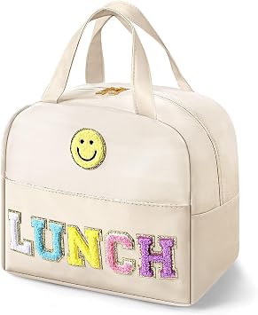 Insulated Lunch Tote for Kids & Adults - Large Cooler for School, Work, Picnic, Camping, BBQ - White Leather