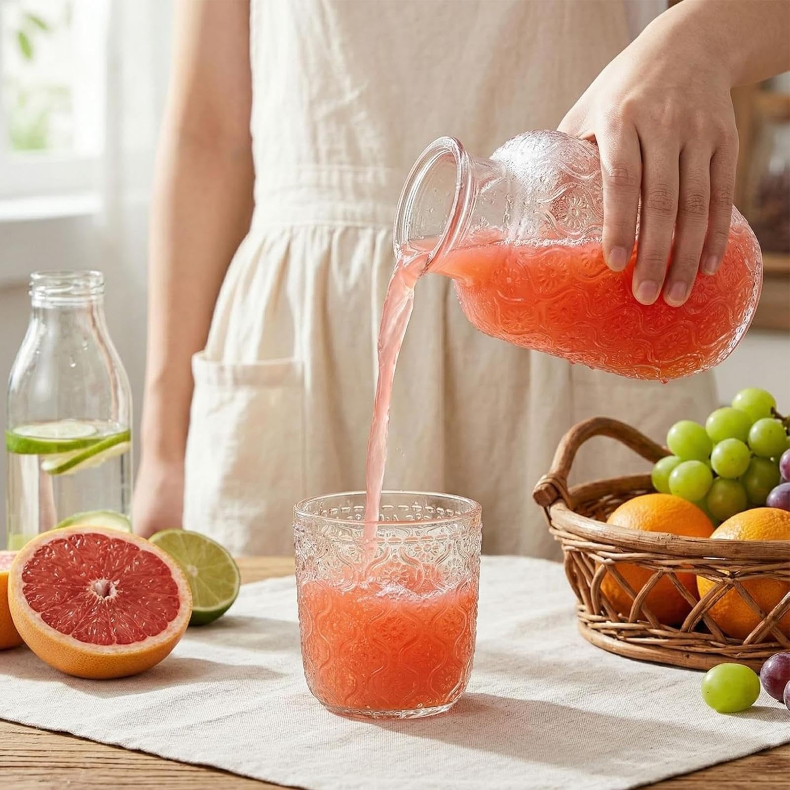 Jarra de noche – Dispensador de enjuague bucal transparente | Jarra de agua para mesita de noche, para líquidos, mesa de vino, baño, hogar, cocina, comedor, fiesta