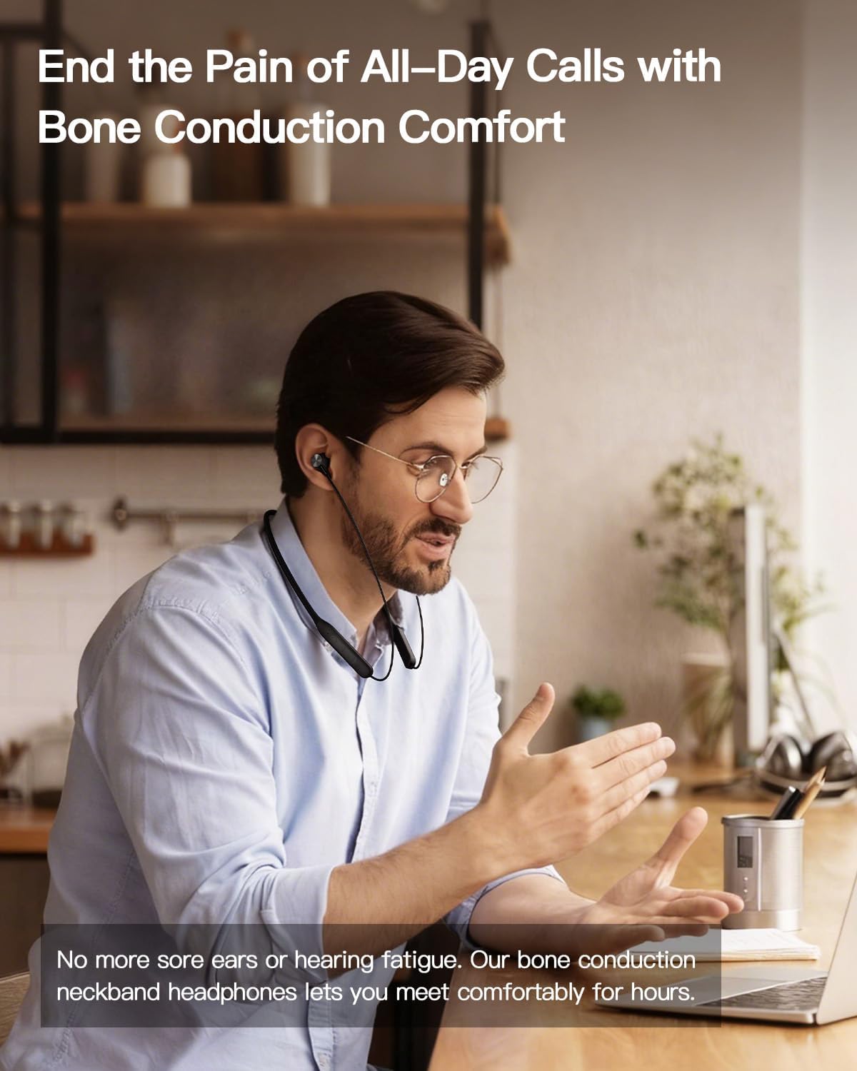 Bone Conduction Headphones, Neckband Headphones for Anti-Drop, 7H Listening Time, Neck Earbuds with Noise Isolation Mic, for Meeting, Running Fitness - Image 4