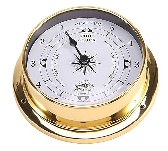 Brass Nautical 4.5in Tide Clock, Wall Hanging Boat Using High Tide Low Tide, Nautical Wall Clock for Weather Station, Wall Decor, Boat Accessories