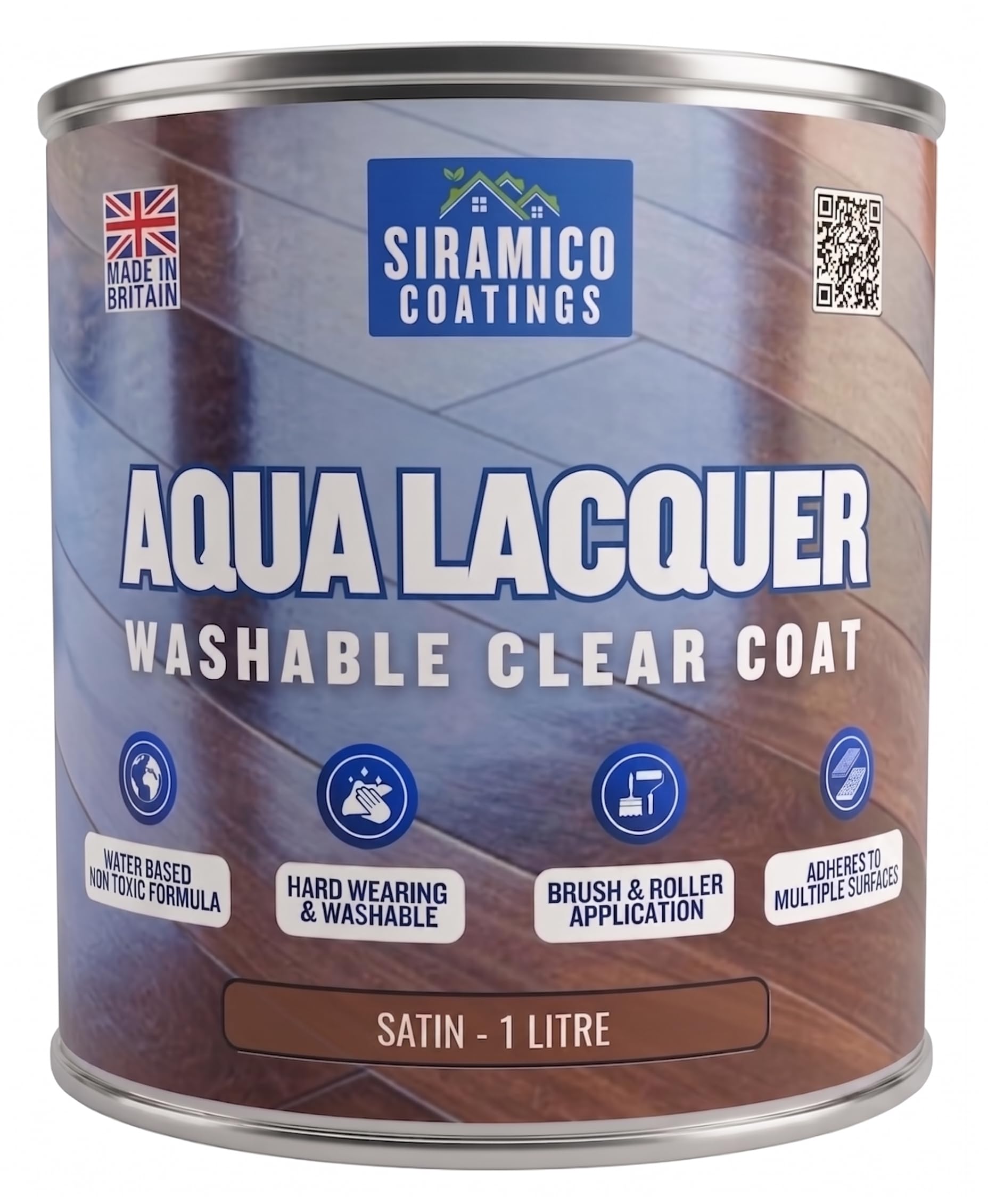 Siramico Coatings Clear Lacquer Top Coat | 1 Litre - Satin Finish | Uv Durable Multi-Surface Paint | Interior & Exterior Protection | Low Odour, Low Toxicity, Water-Based