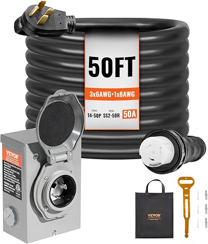 VEVOR 50 Amp Generator Cord and Power Inlet Box Kit, 50FT, NEMA 14-50P/SS2-50R,
