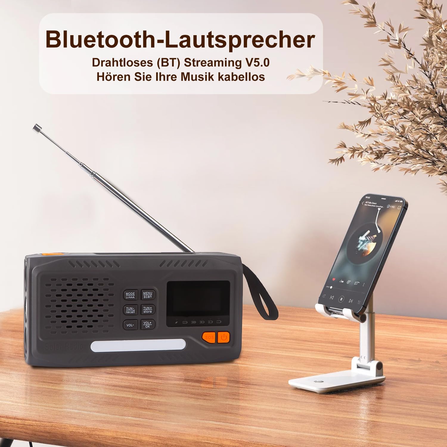 Radio de emergencia, radio de manivela, radio solar portátil FM/DAB+/DAB con batería externa de 4000 mAh, cargador de teléfono, carga USB, manivela, alarma SOS, linterna de 3 modos, para