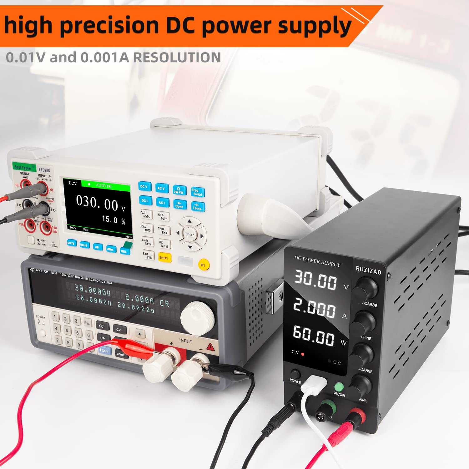 Fuente de Alimentación CC 30V 10A Regulable Fuentes de Alimentación de Laboratorio Fuente de Alimentación de Banco Ajustable Pantalla LED de 4 Dígitos (R-SPS3010D)