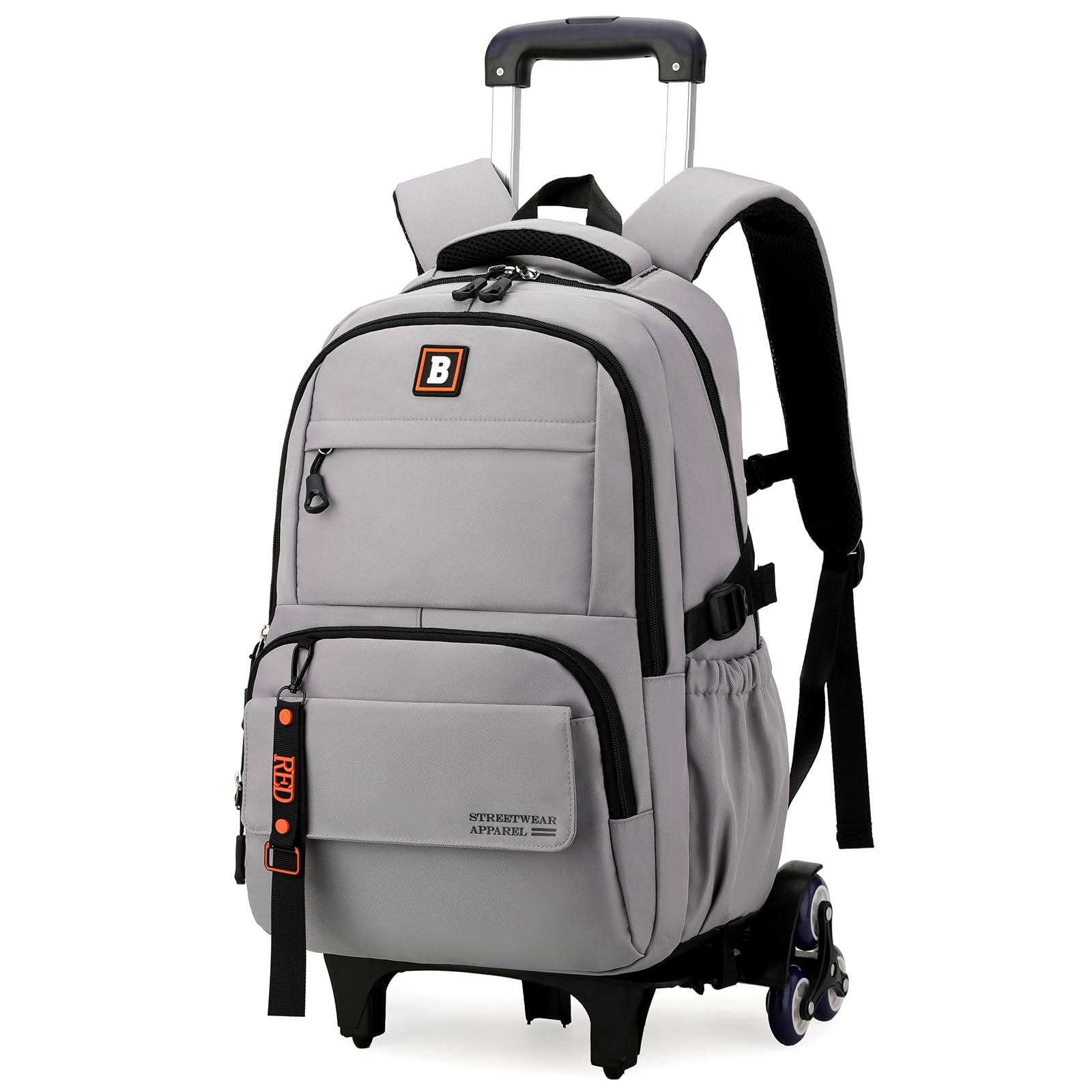 Amythe Mochilas con Ruedas para Niños, Mochila Escolar Adolescentes, Bolso Colegio de Moda para la Universidad, 31L Mochila Casual con Carrito, Ligera y Resistente al Agua, Gris