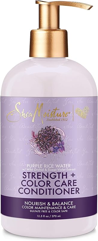 SheaMoisture Strength + Acondicionador para el cuidado del color Agua de arroz morado 13 oz