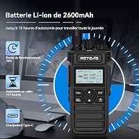 Set 2 stații radio emisie-recepție Retevis RT86S cu cască, rază lungă de acțiune, ecran LCD, baterie 2600 mAh, încărcare USB-C, apel de grup, negru 3