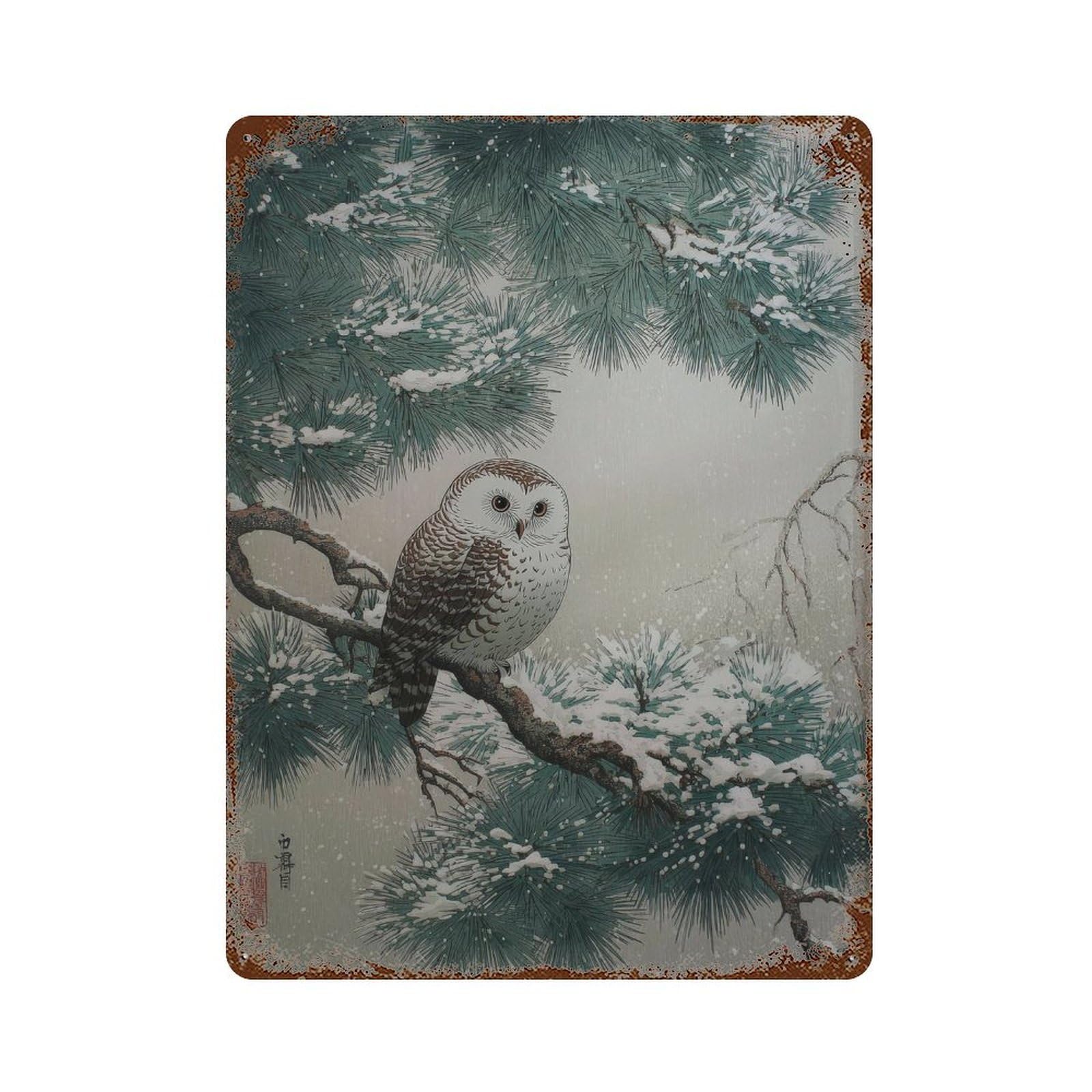xiaoxiaoshen Snowy Owl. Japanese Woodblock Traditional Ukiyo Wall Decor Art Metal Tin Poster Modern Home Decor Art Home Bar Shop Decorations Vintage Sign 40x30cm