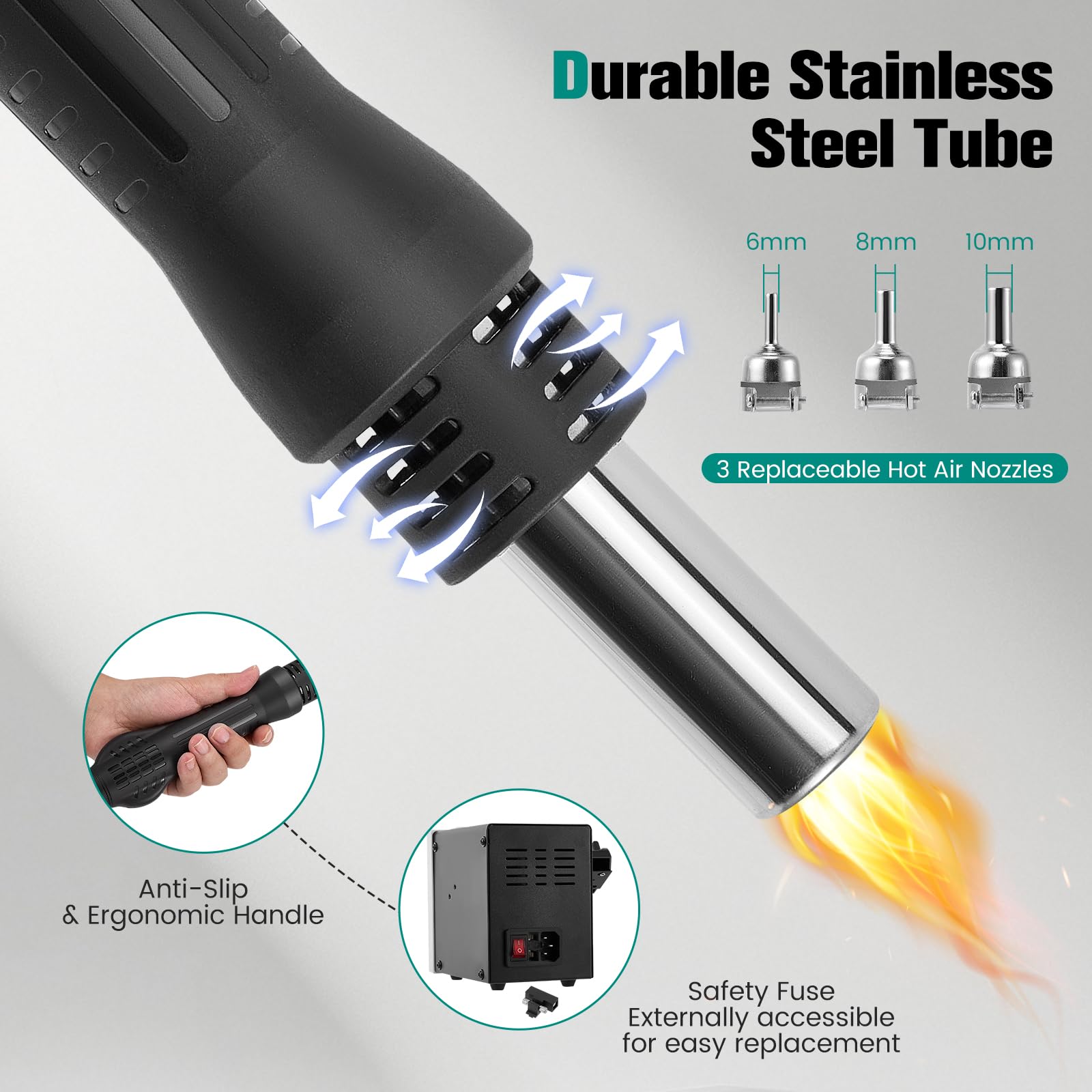 2-in-1 heteluchtsoldeerstation en soldeerbout, 700 W, soldeerstation, hete lucht, SMD temperatuur 100 °C tot 500 °C, rework station met led-display