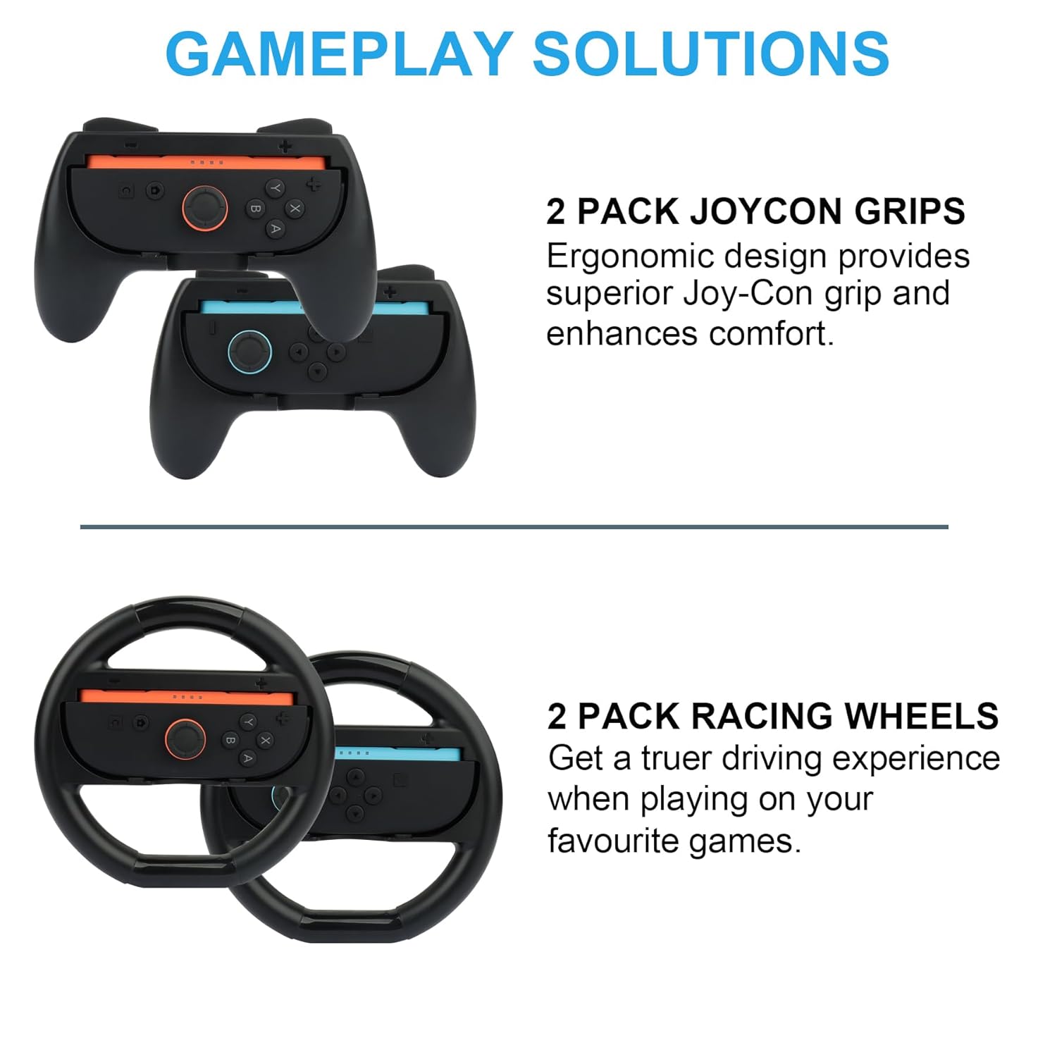 RTop Switch 2 Accessories Kit for Nintendo Switch 2 (2025),Family Bundle Accessories Kit with Carrying Case& Screen Protector,Joy Con Grips and Steering Wheels,Case Cover,Stand and More (16 in 1) - Image 7