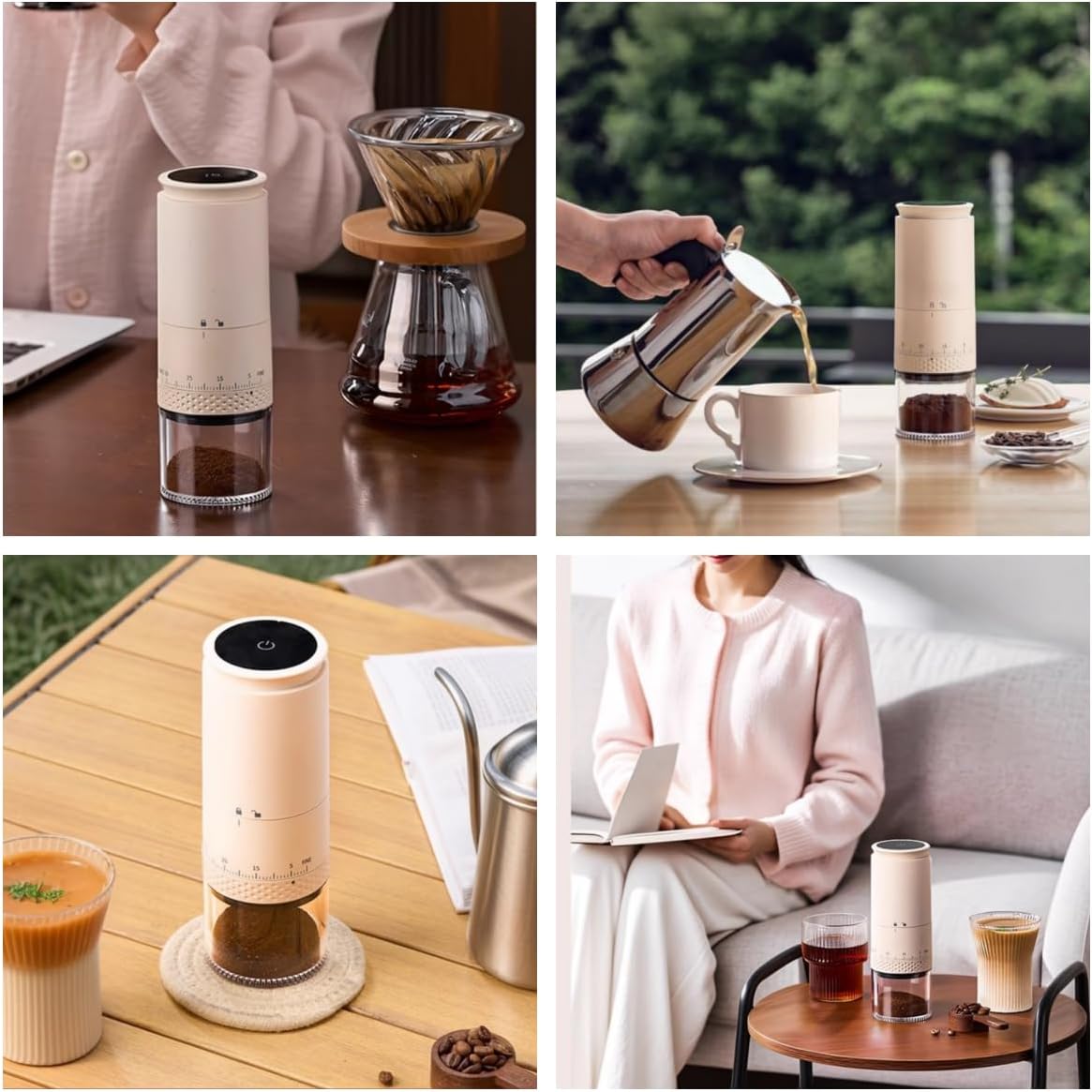 Portable Electric Coffee Grider with 40 Adjustable Levels Fine to Coarse Setting, Ceramic Conical Burr, for Home, Office, Travel, Camping, 1800mAH Rechargeable (light pink, ceramic burr)