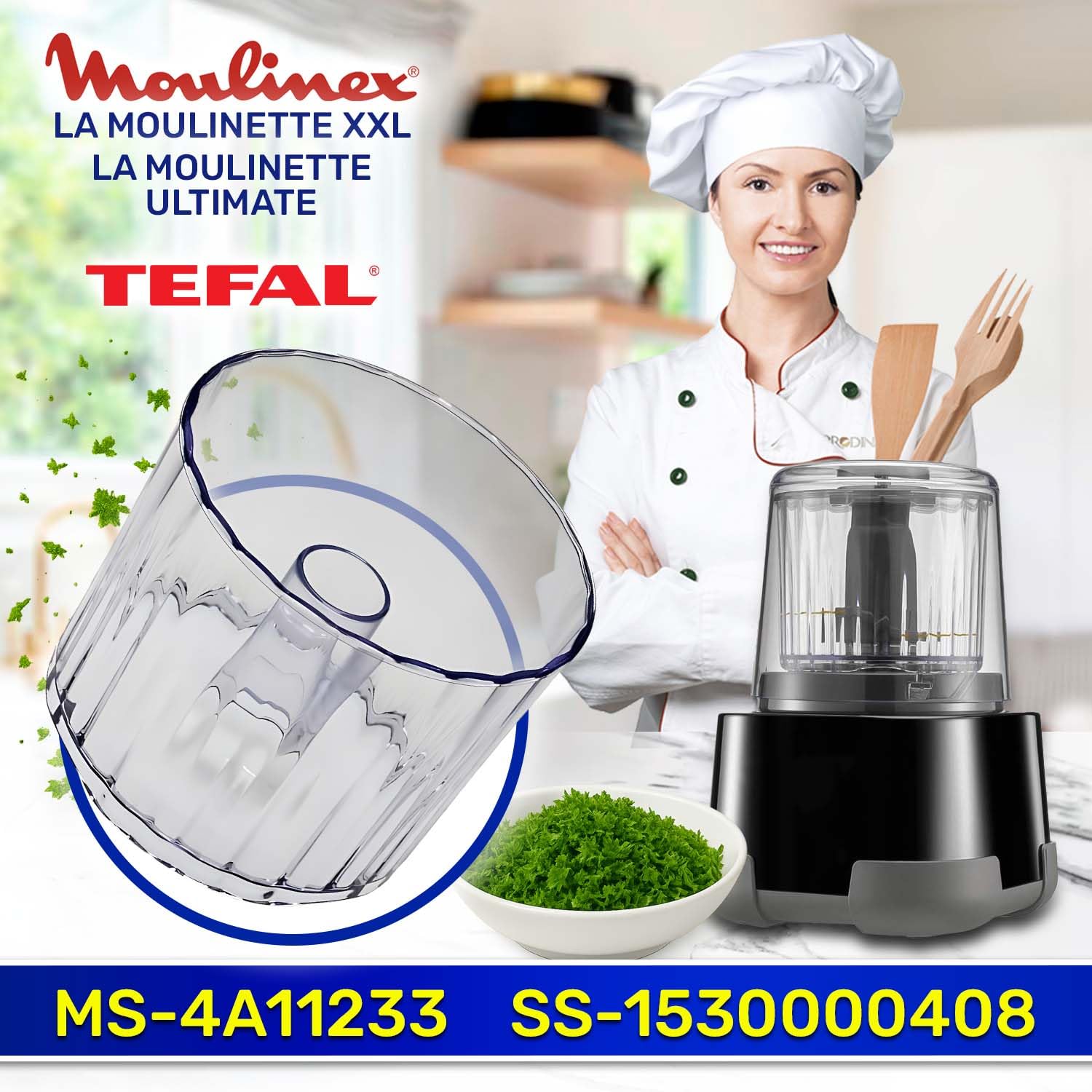 MONTERAL Ciotola del Tritatutto Elettrico con Codice Originale MS-4A11233 SS-1530000408 per Tefal per Moulinex La Moulinette XXL La Moulinette Ultimate