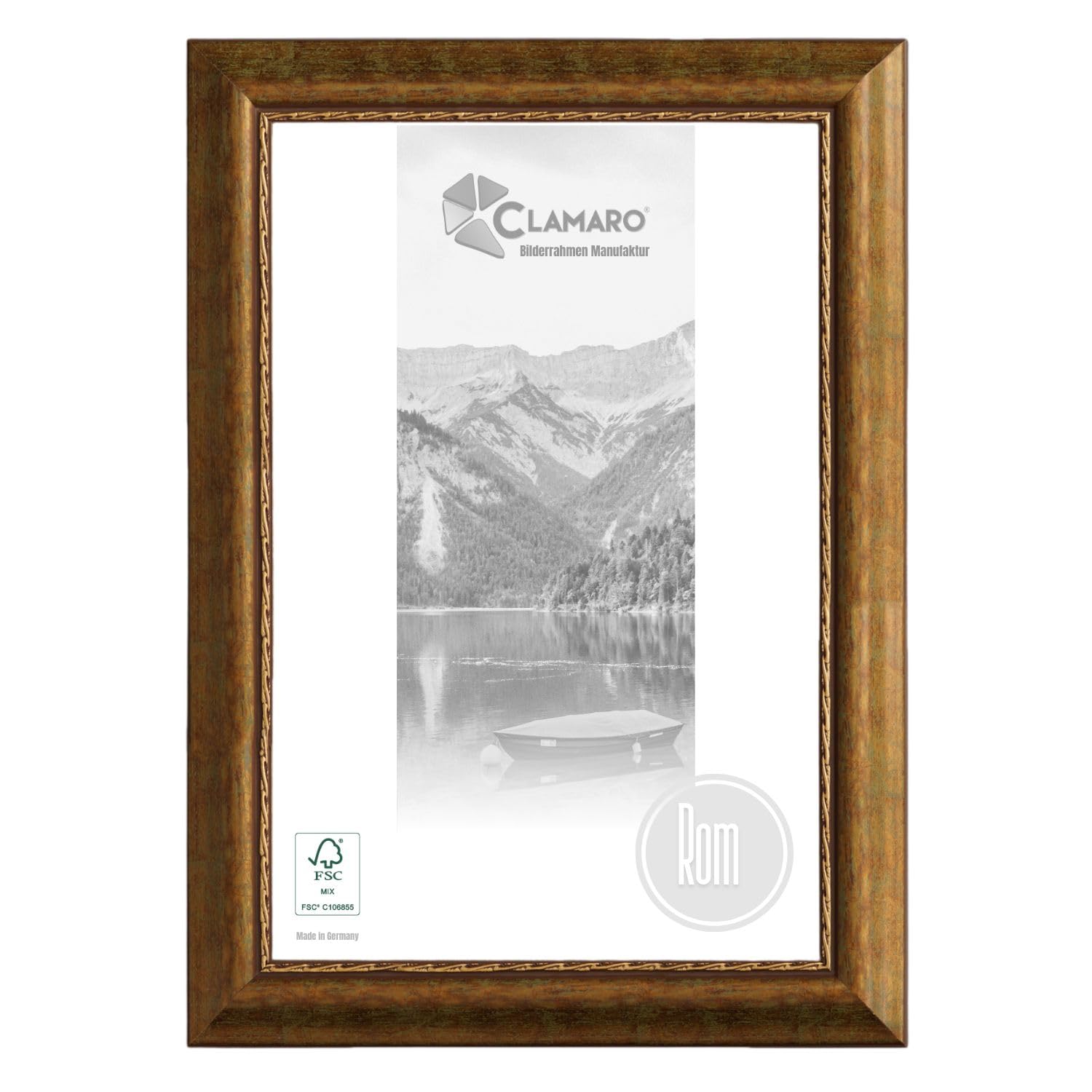 CLAMARO 'ROM' Bilderrahmen Antik 30x30 Massivholz | Bronze Antik | 69 mm breite Shabby Chic Vintage Barock Leiste | Holzrahmen inkl. Acrylglas, Rückwand, Metall Aufhänger
